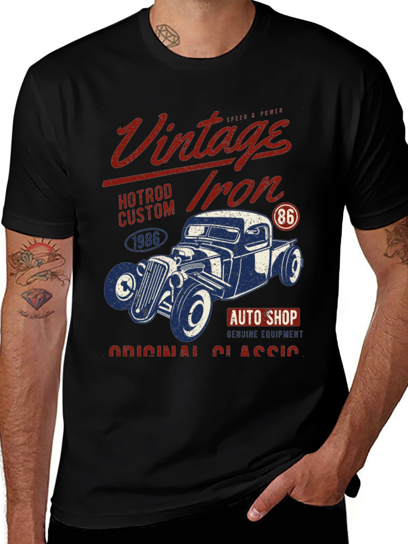 Variant 27 of Vintage Hotrod Iron Custom Auto Shop Black T-Shirt
