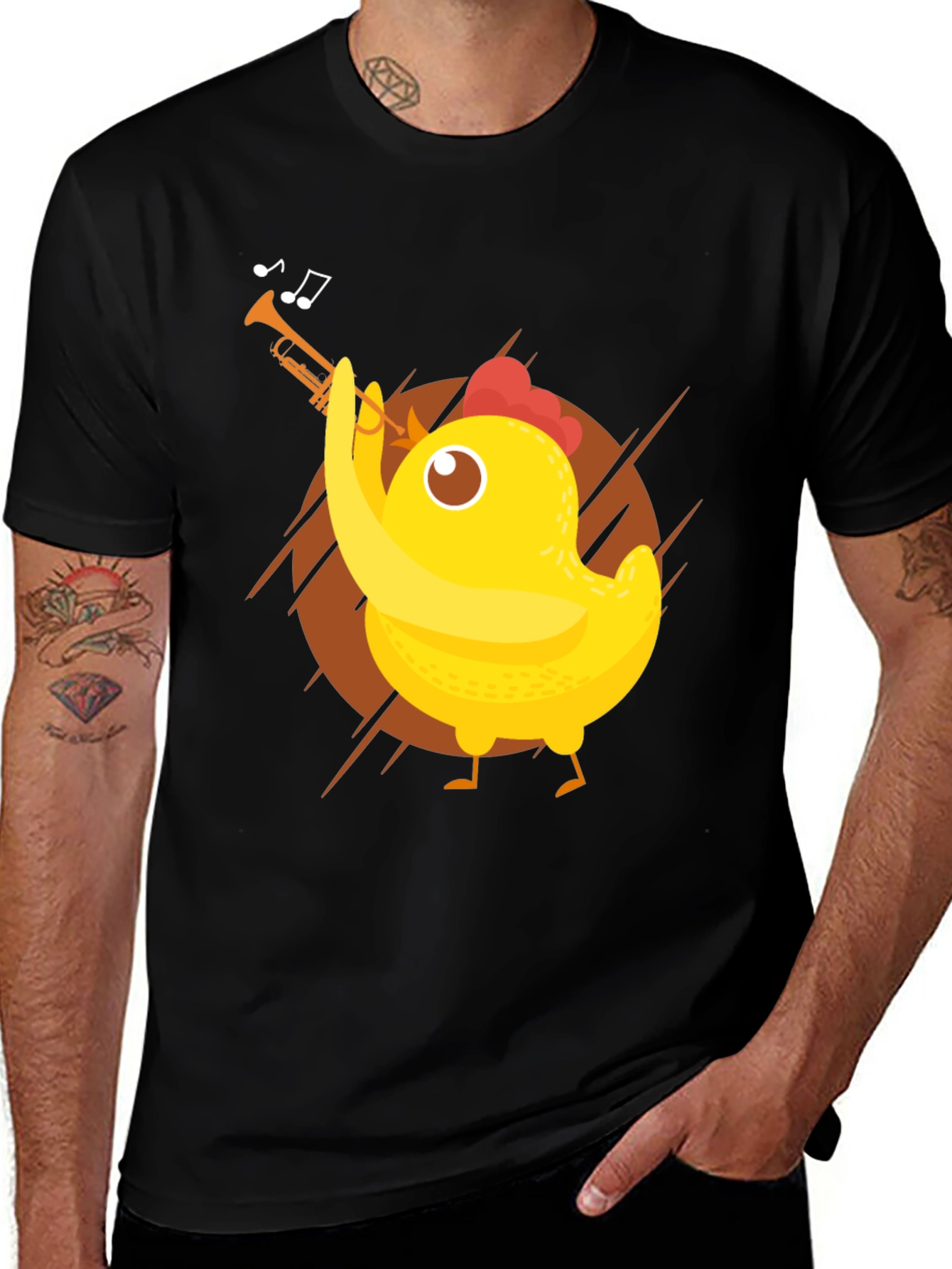Variant 9 of Funny Chicken Trumpet Player Graphic Tee