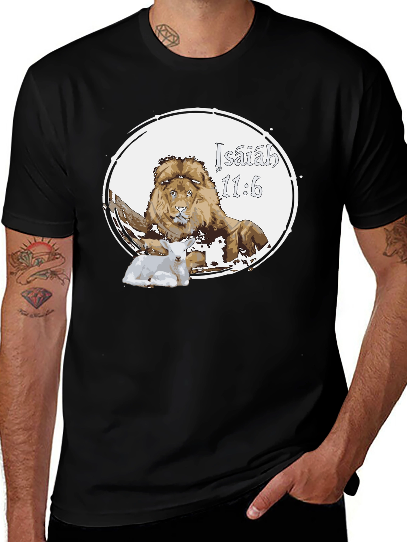 Isaiah 11:6 Lion and Lamb Black T-Shirt