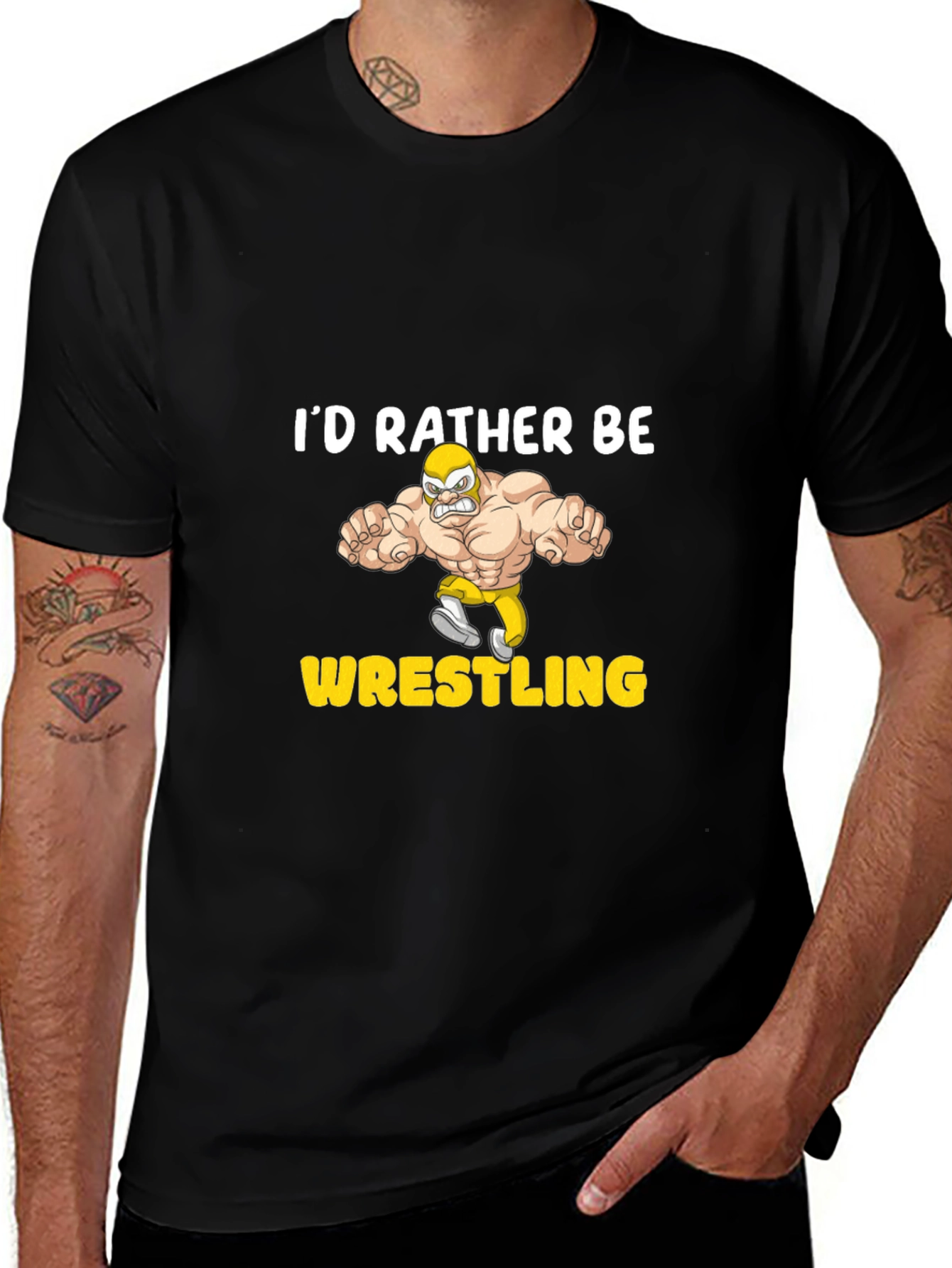 Variant 30 of I'd Rather Be Wrestling Black T-Shirt