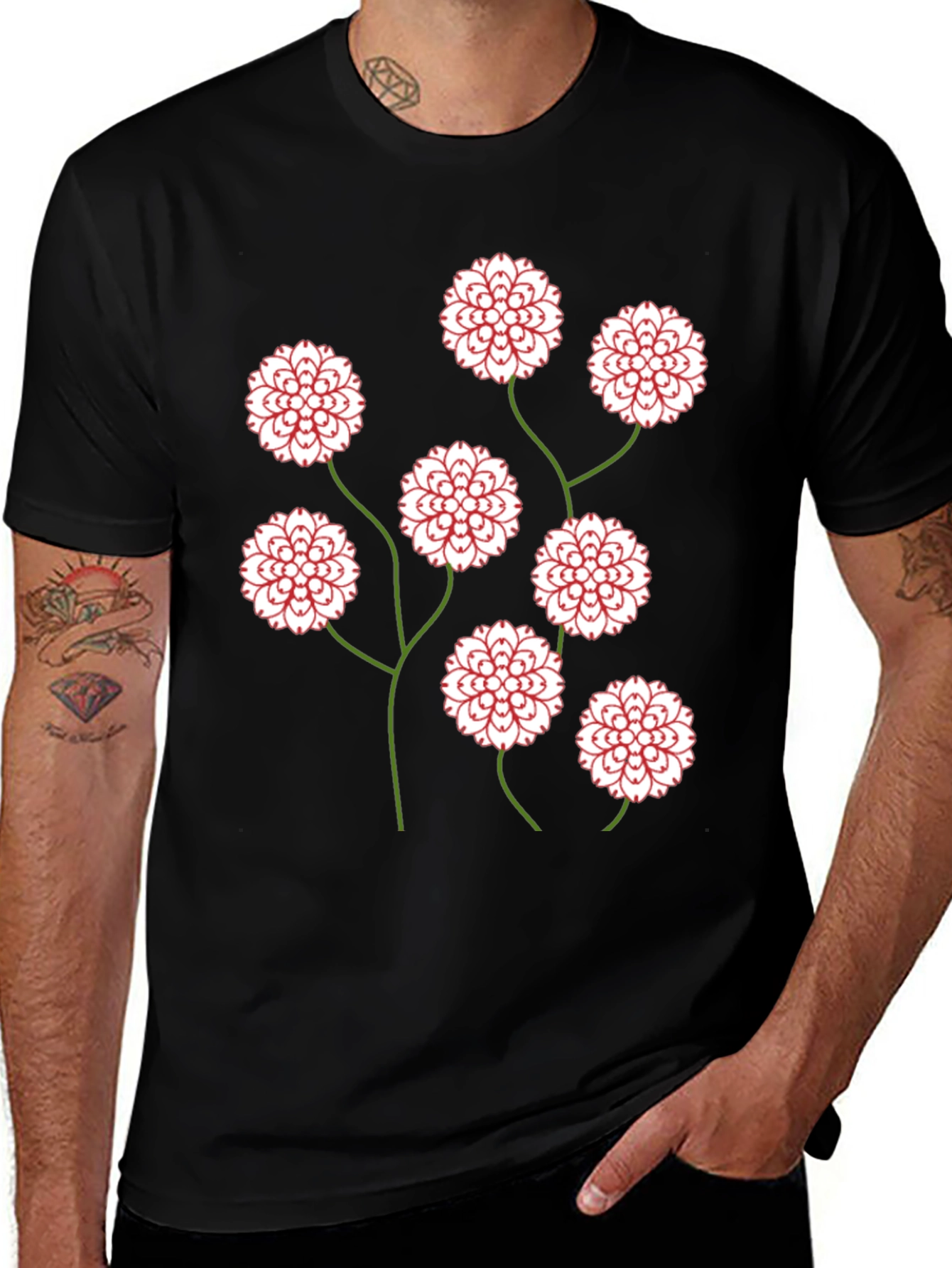Black Floral Print Black T-Shirt main image