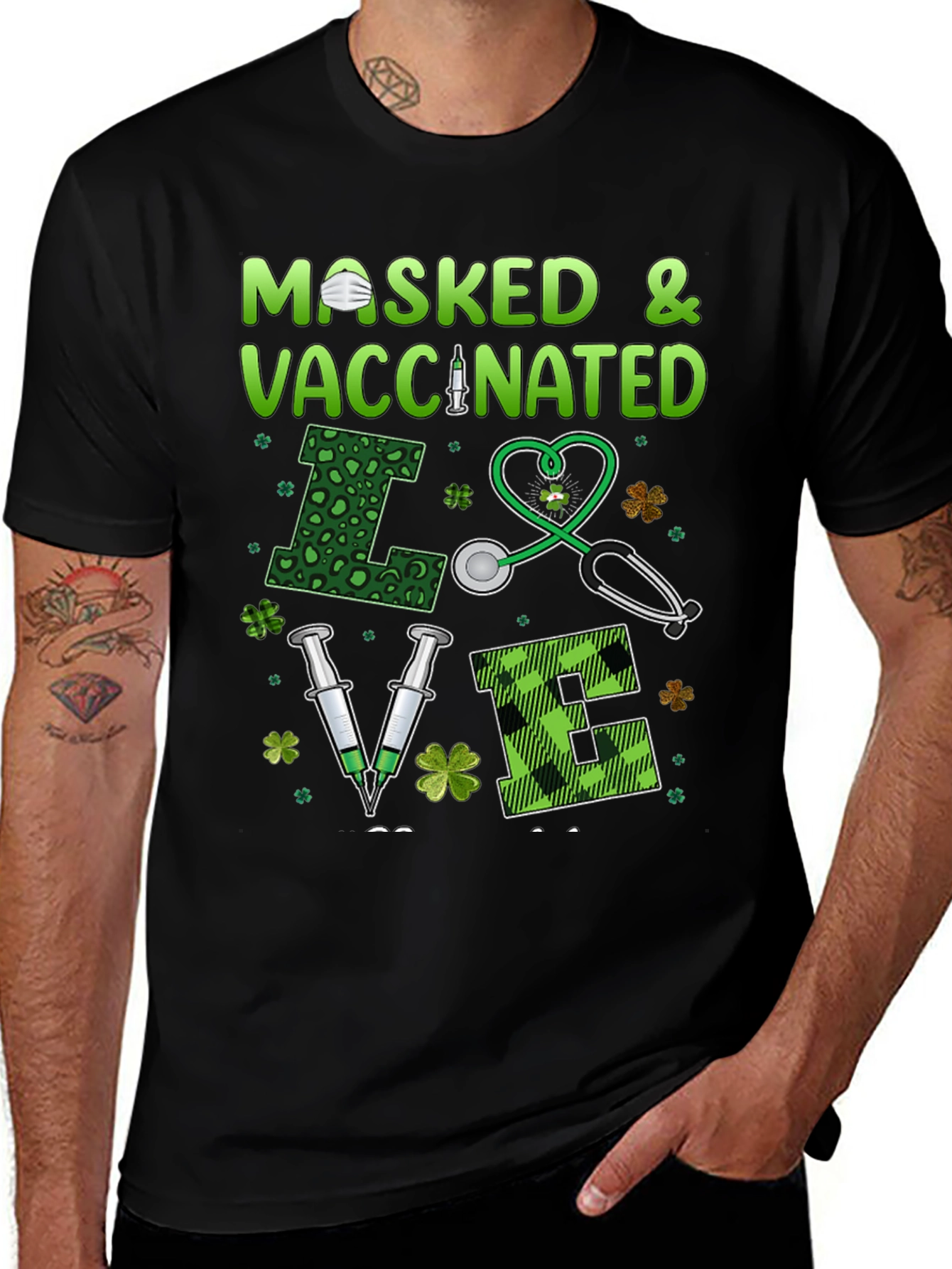 Masked & Vaccinated St. Patrick's Day T-Shirt