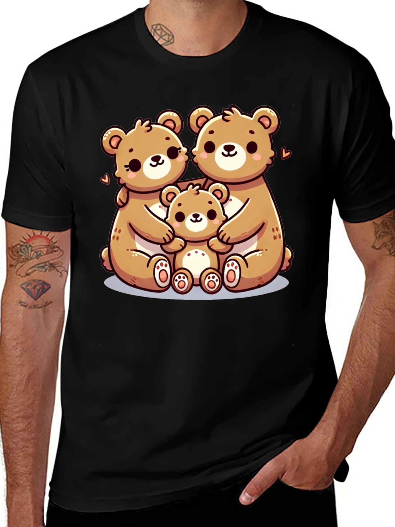Variant 6 of Cute Bear Family Graphic Black T-Shirt