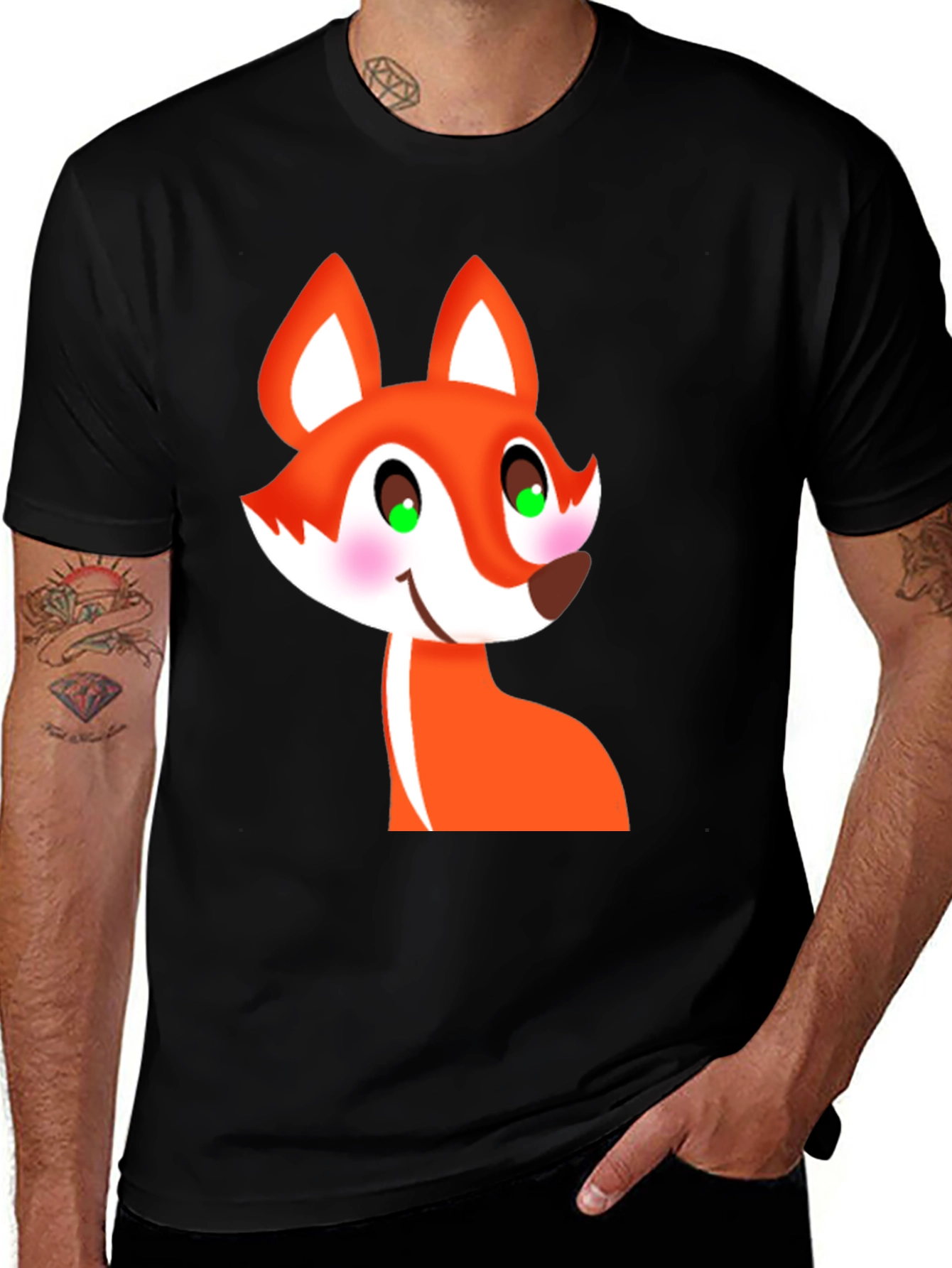 Variant 6 of Cartoon Fox Graphic Tee - Black T-Shirt