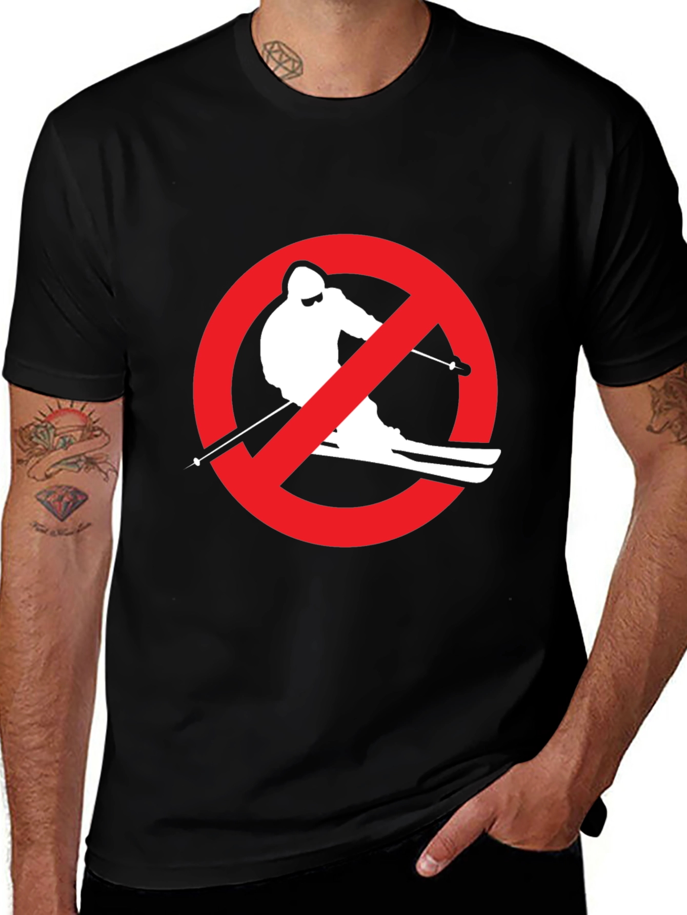 Black No Skiing Graphic Black T-Shirt main image