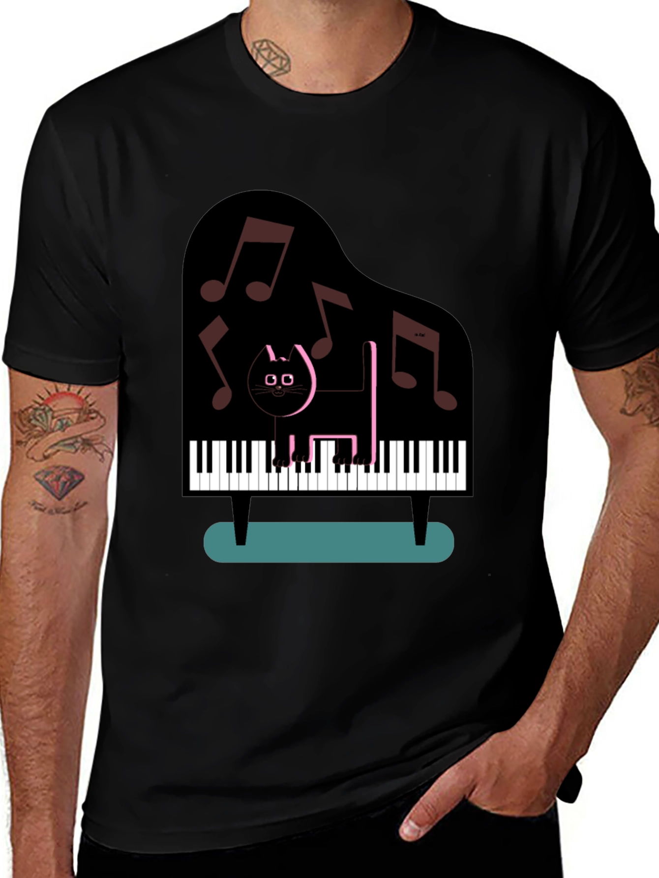 Variant 28 of Cat Playing Piano Graphic Tee - Music Lover's T-Shirt