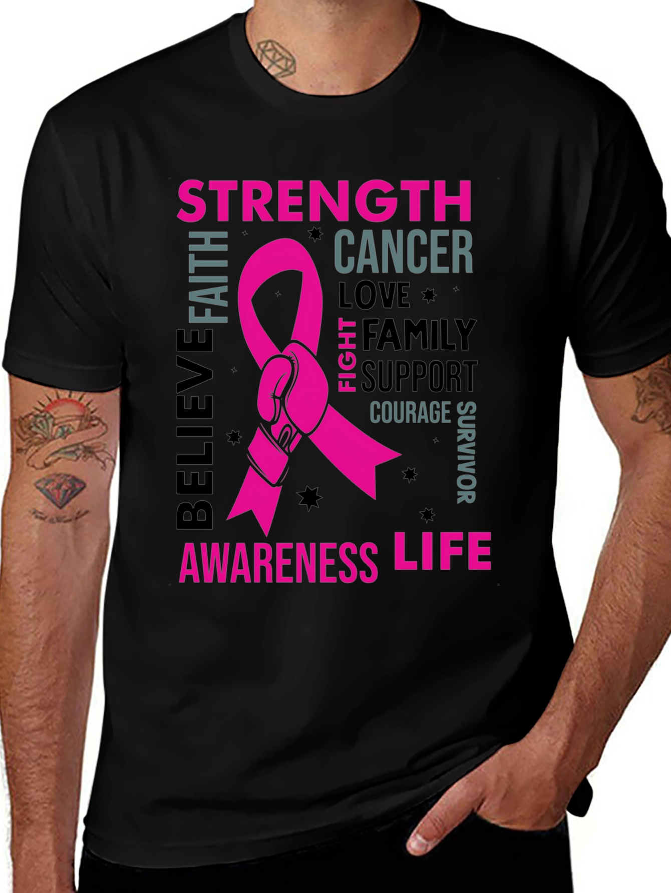 Variant 25 of Cancer Awareness Graphic Tee - Strength, Life, Hope