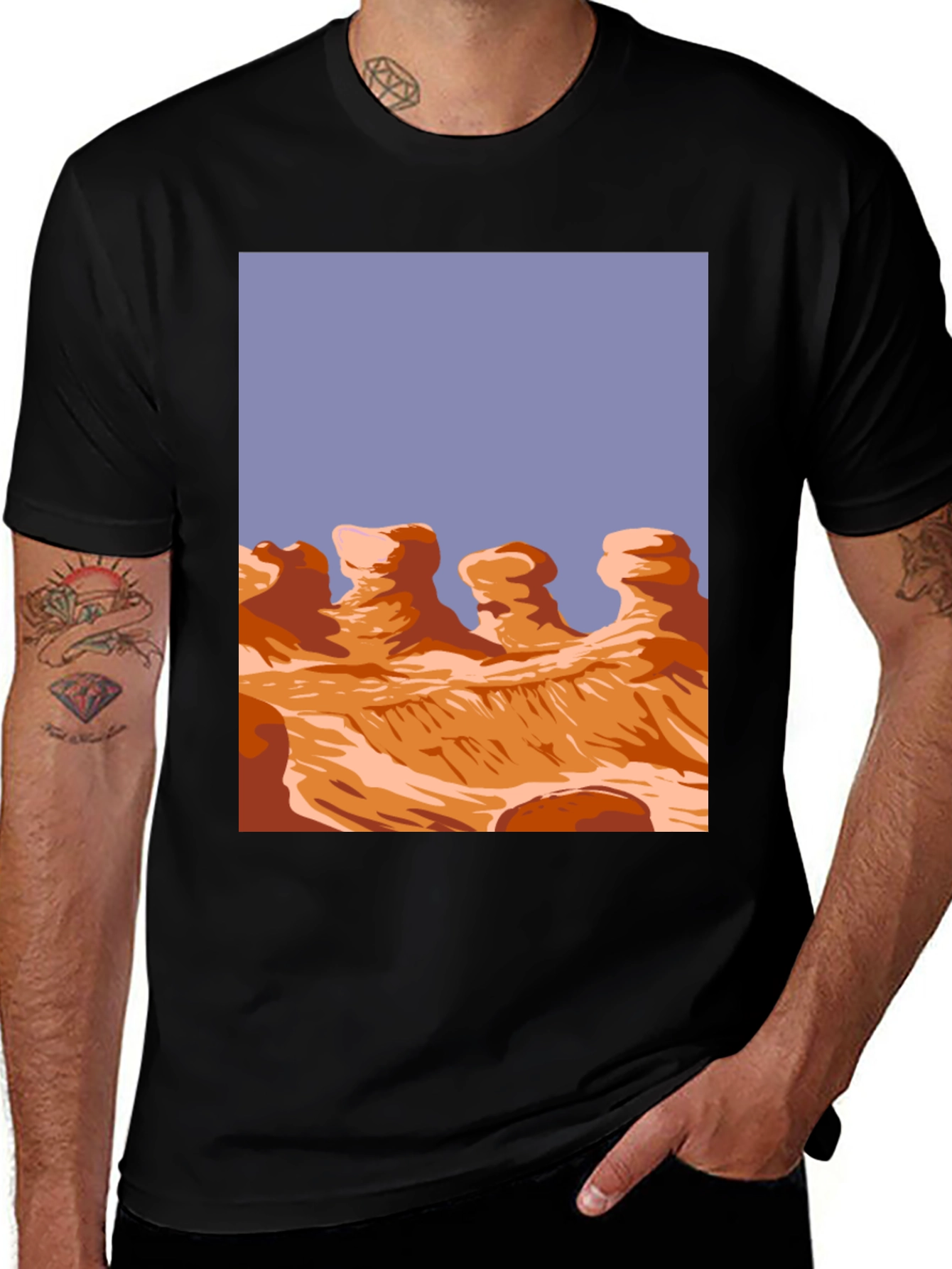 Variant 20 of Desert Scene Graphic T-Shirt - Black Cotton Tee