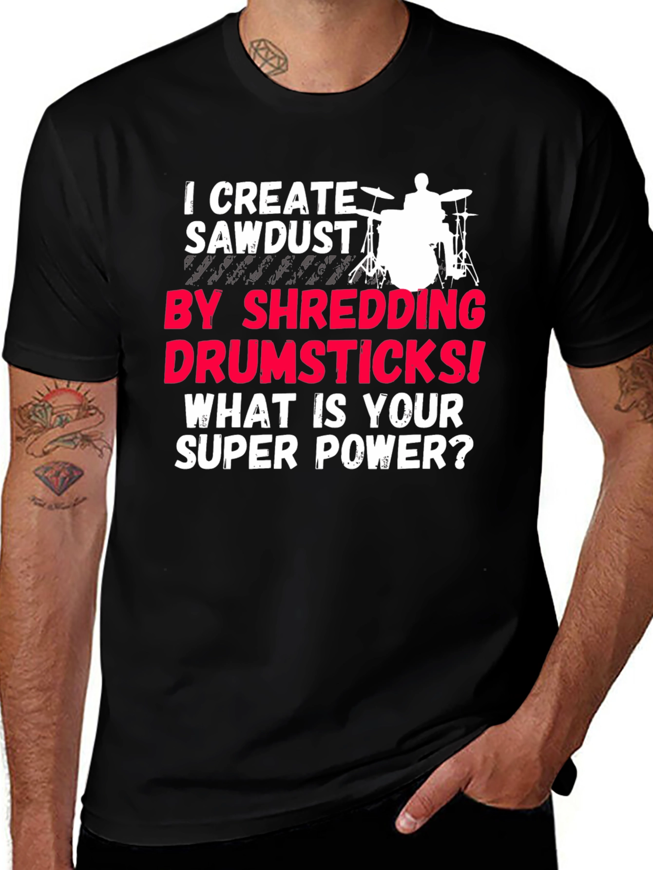 Variant 29 of Drummer Super Power T-Shirt - Shredding Drumsticks!
