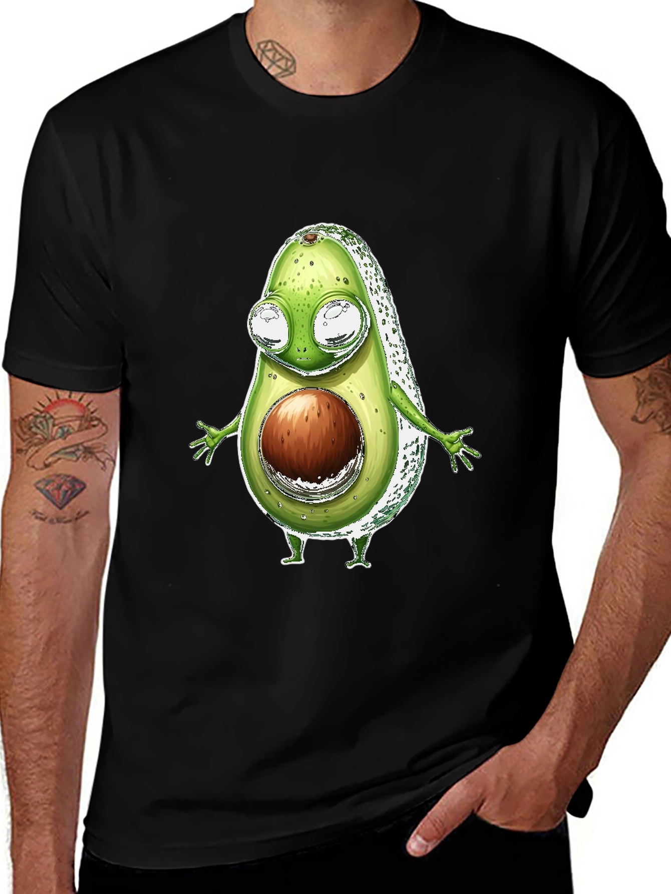 Black Funny Avocado Character T-Shirt - Black main image