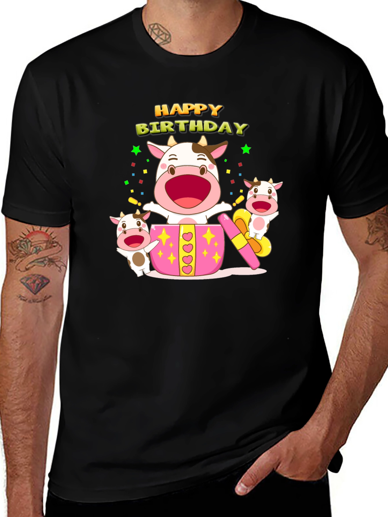 Variant 30 of Happy Birthday Cow T-Shirt - Black