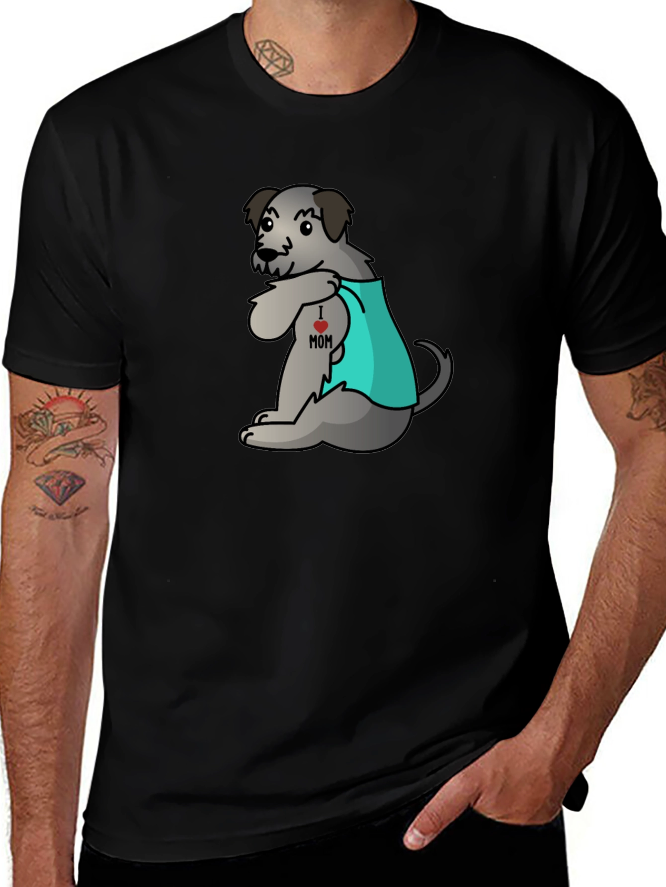 Variant 22 of Dog "I Love Mom" Tattoo Black T-Shirt