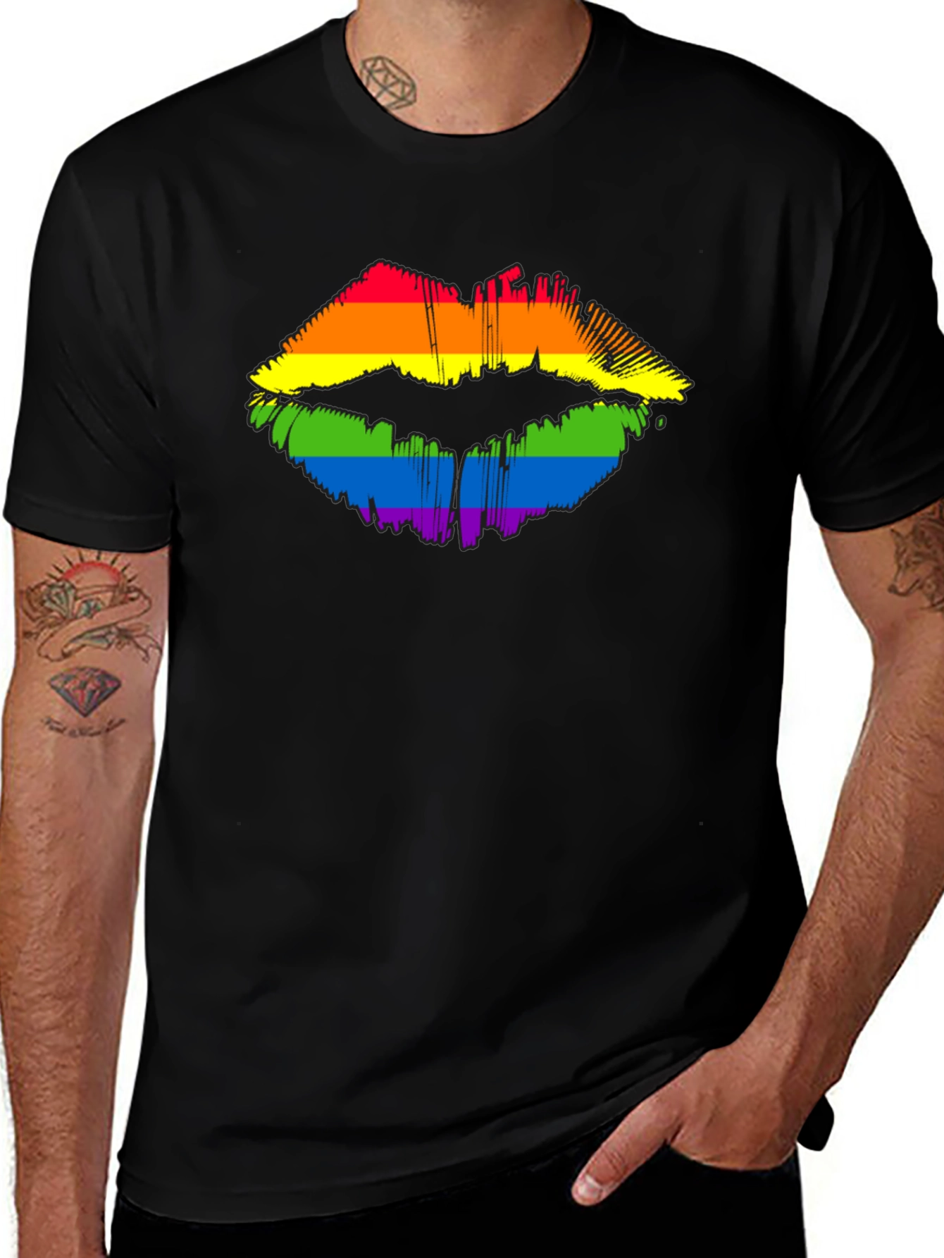 Pride Lips Graphic Tee - Black Cotton LGBT Shirt