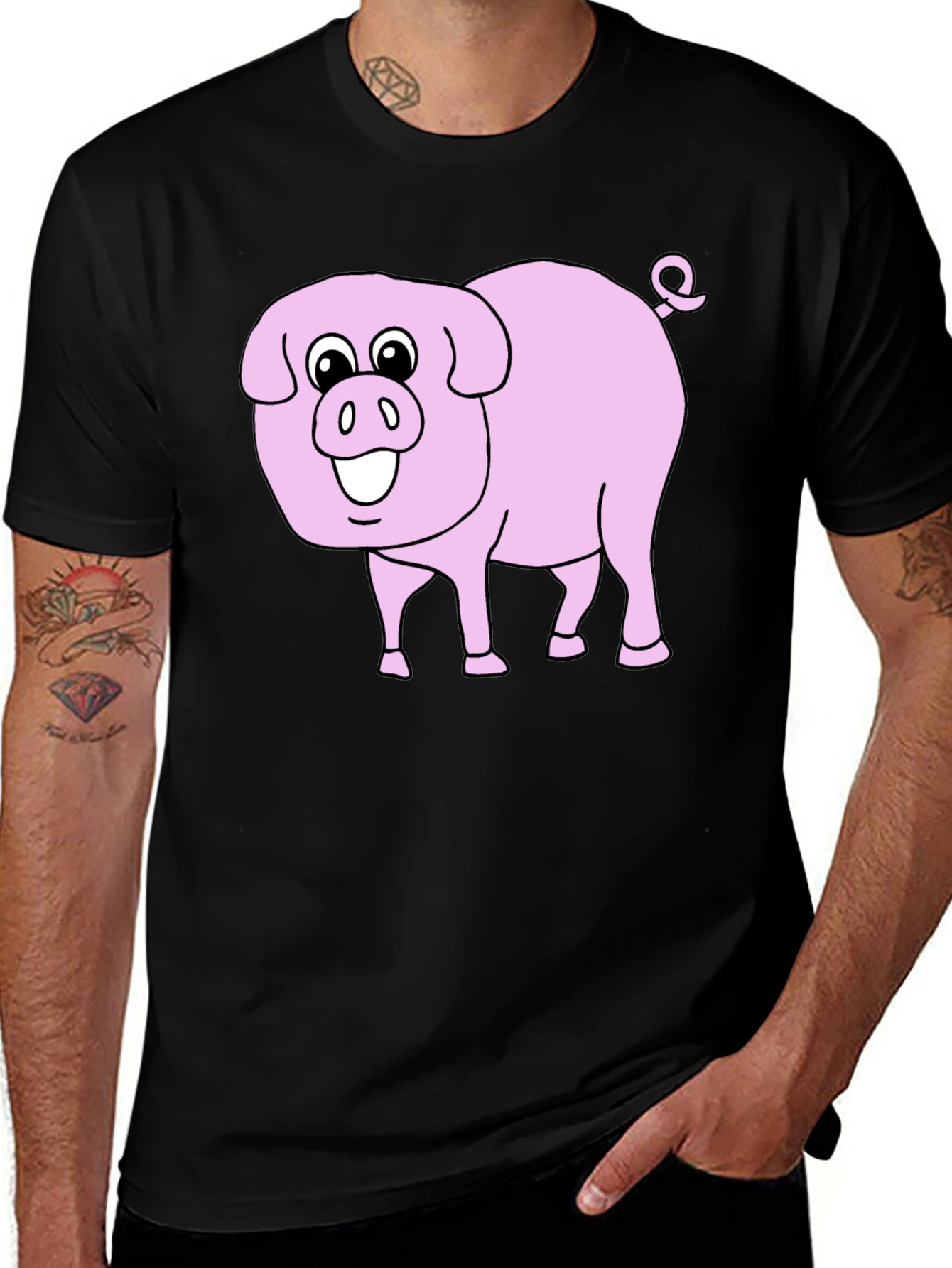 Variant 20 of Cute Pig Graphic Tee - Black Cotton Blend