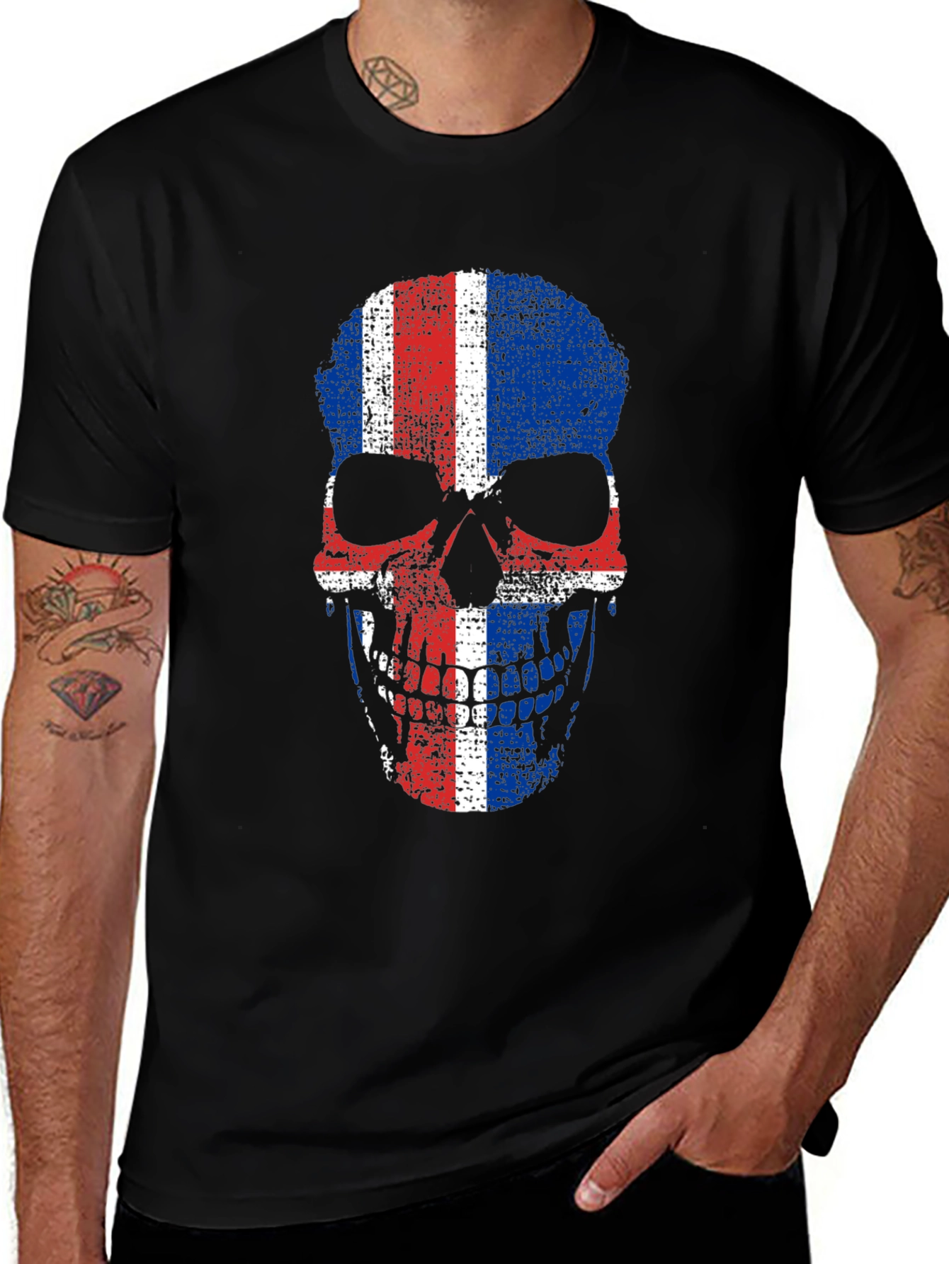 Variant 15 of Iceland Flag Skull Graphic Black T-Shirt