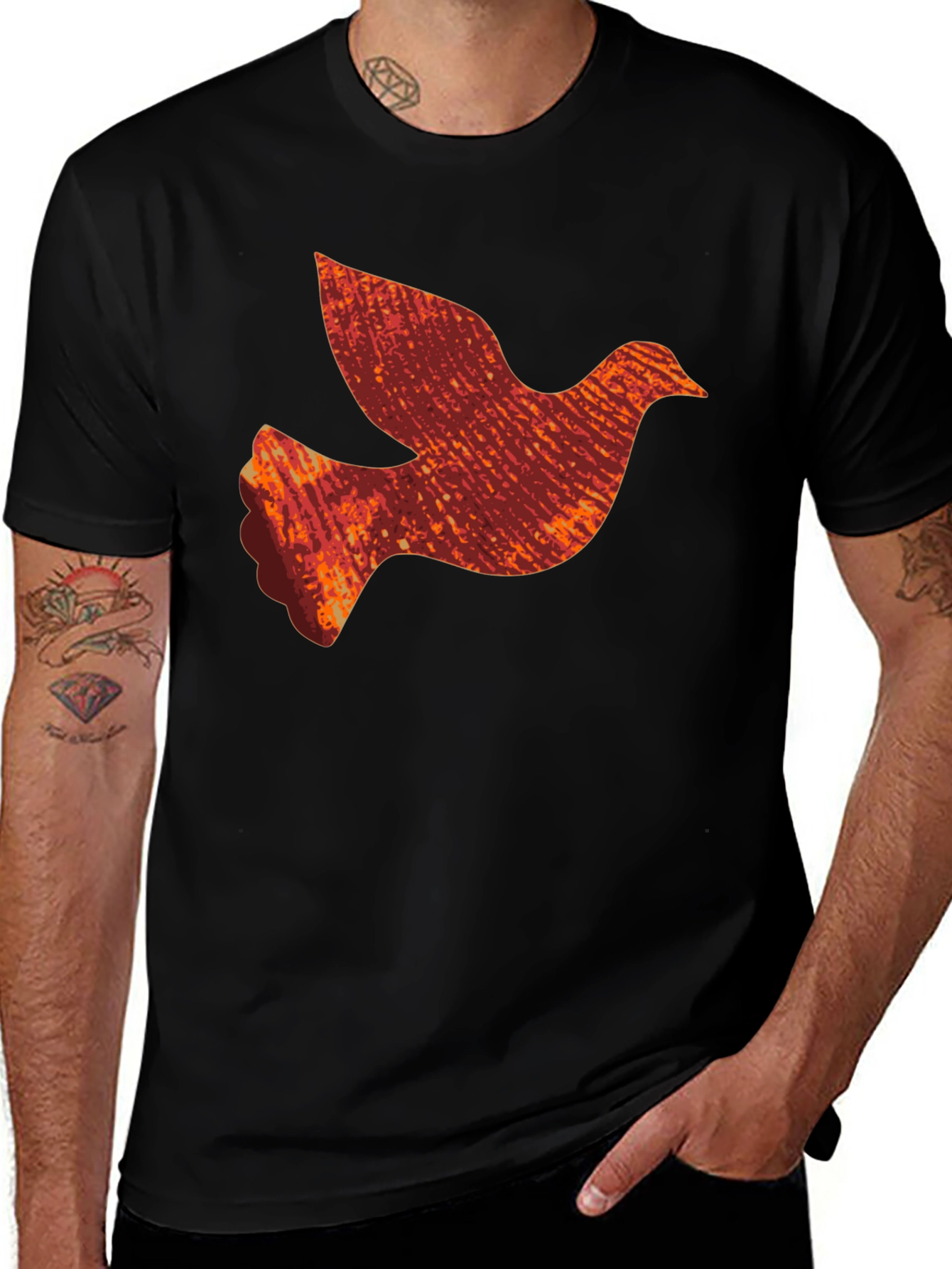 Variant 8 of Retro Dove Graphic Tee - Men's Black T-Shirt
