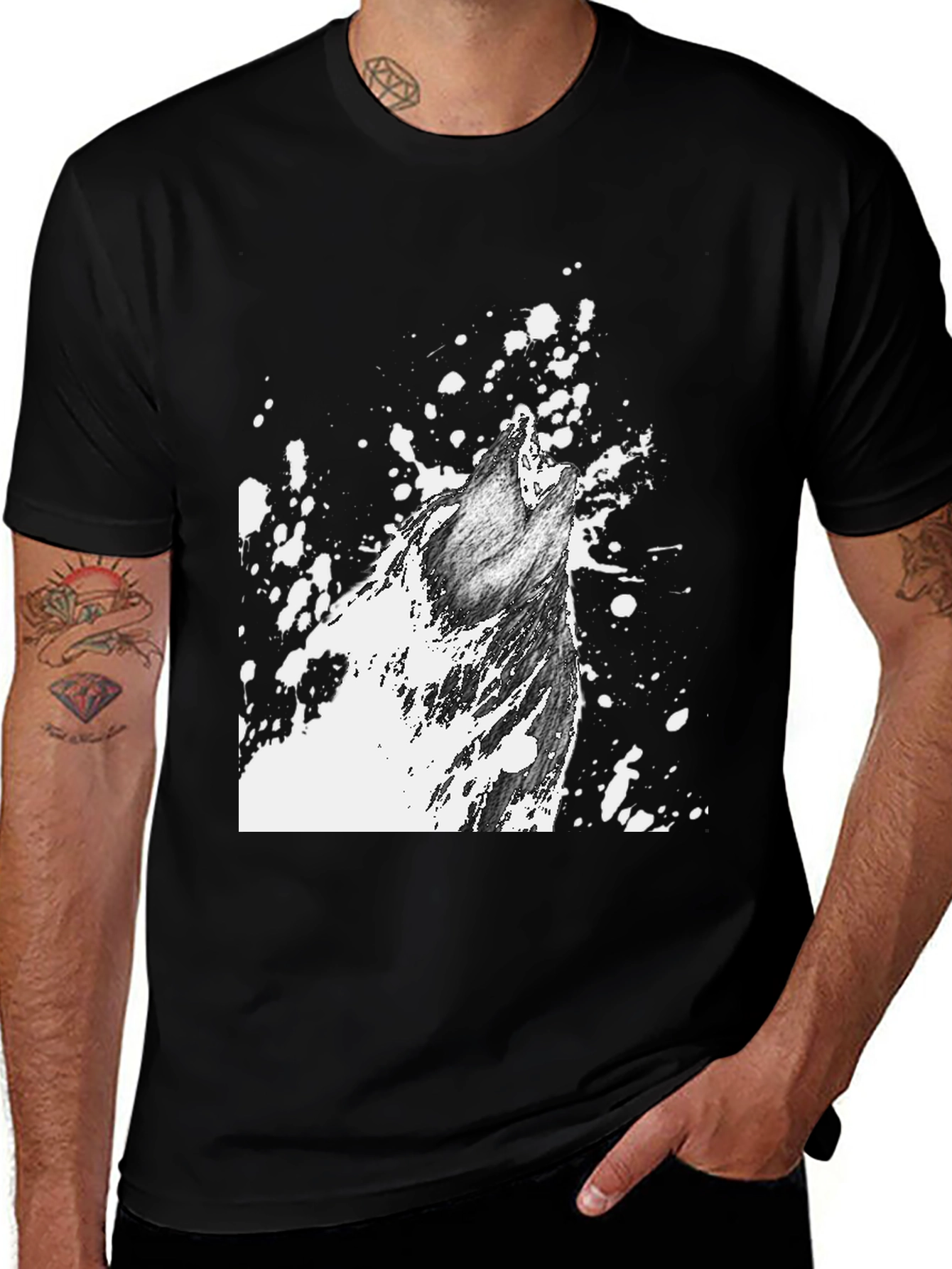 Variant 6 of Wolf Howl Graphic Print T-Shirt - Black