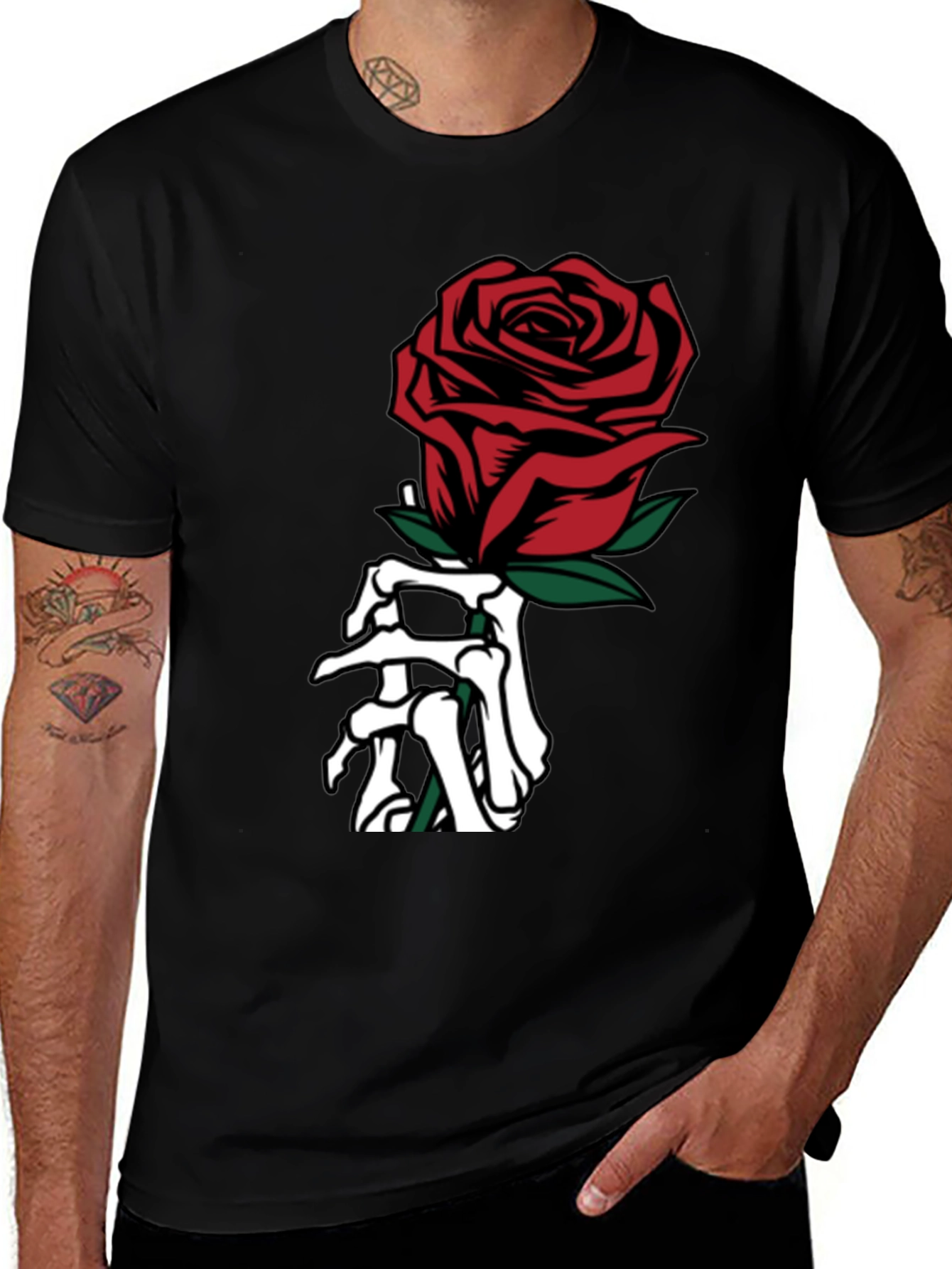 Variant 9 of Rose & Bones Graphic Tee - Gothic Style