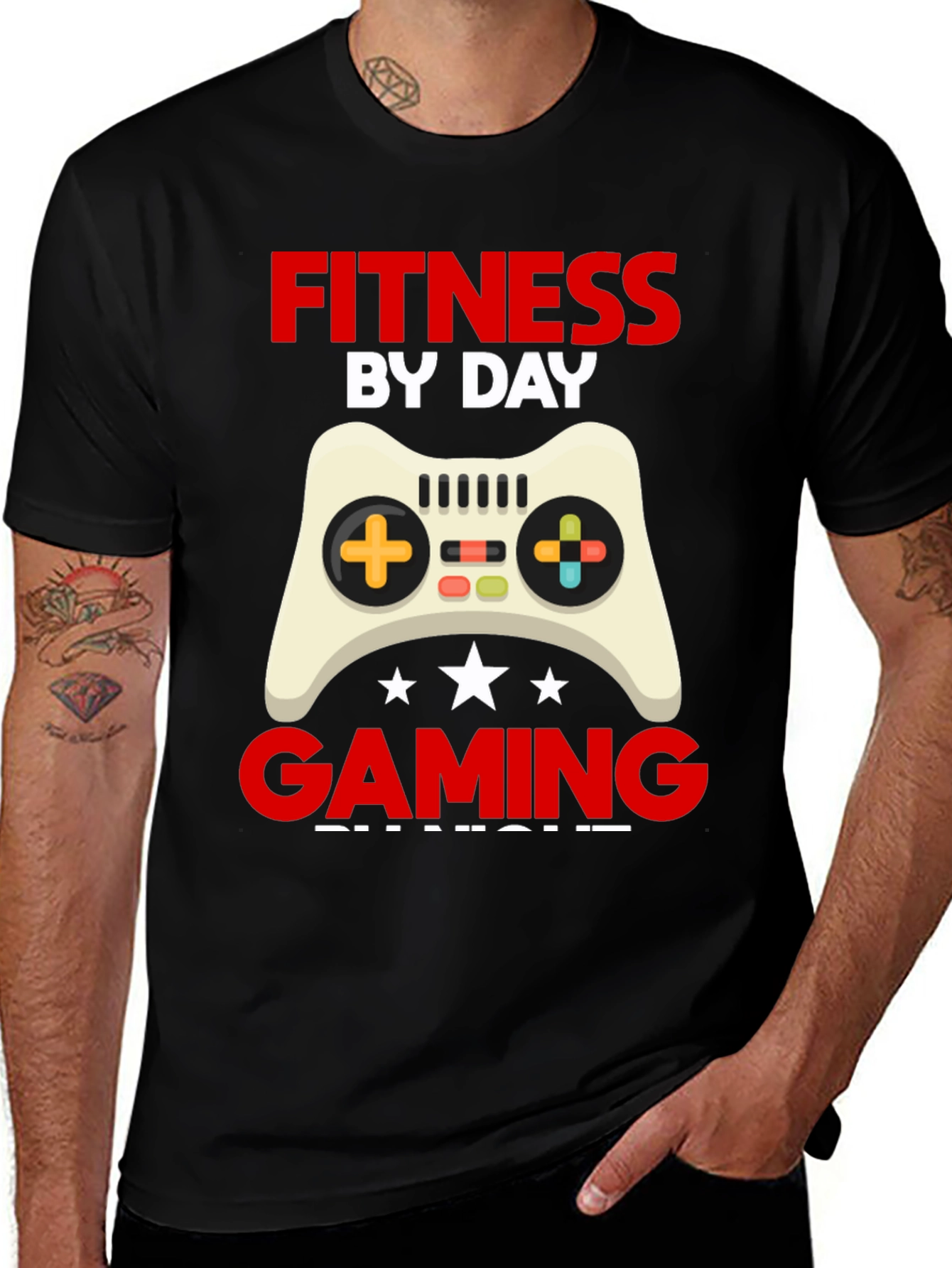 Variant 16 of Fitness By Day Gaming By Night Black Graphic Tee