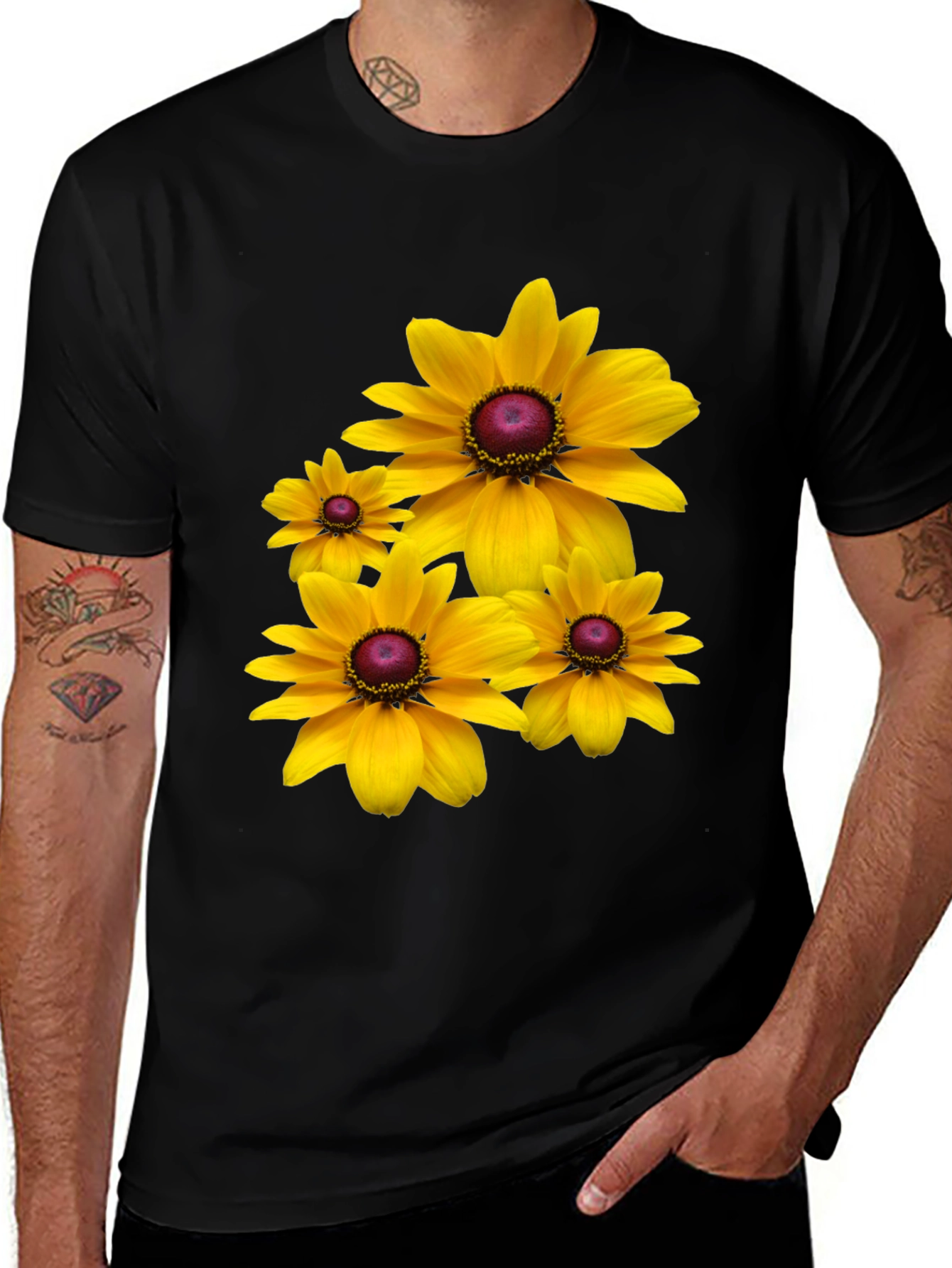 Variant 18 of Black T-Shirt with Floral Print