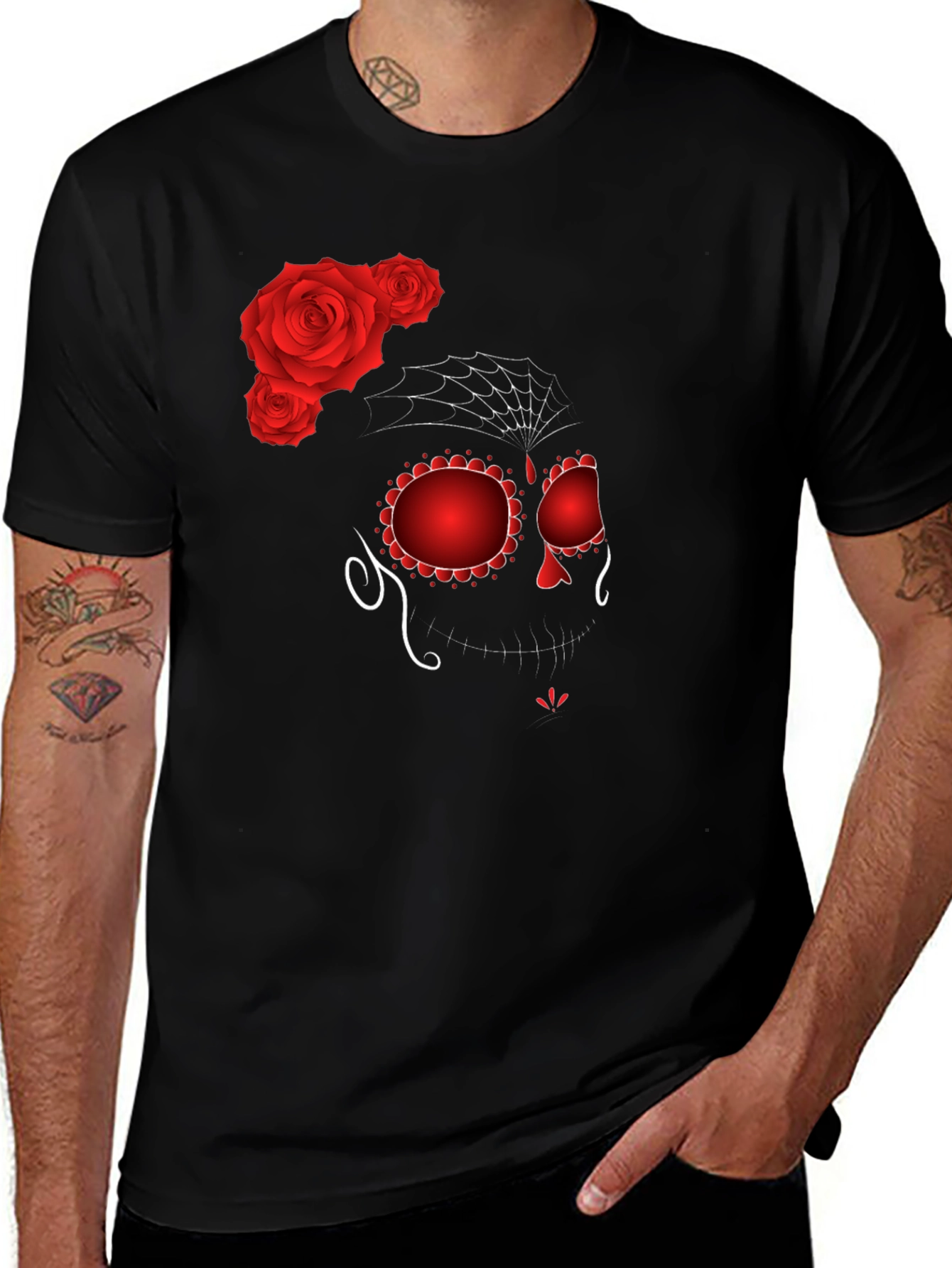 Variant 13 of Sugar Skull Rose Graphic Tee - Black