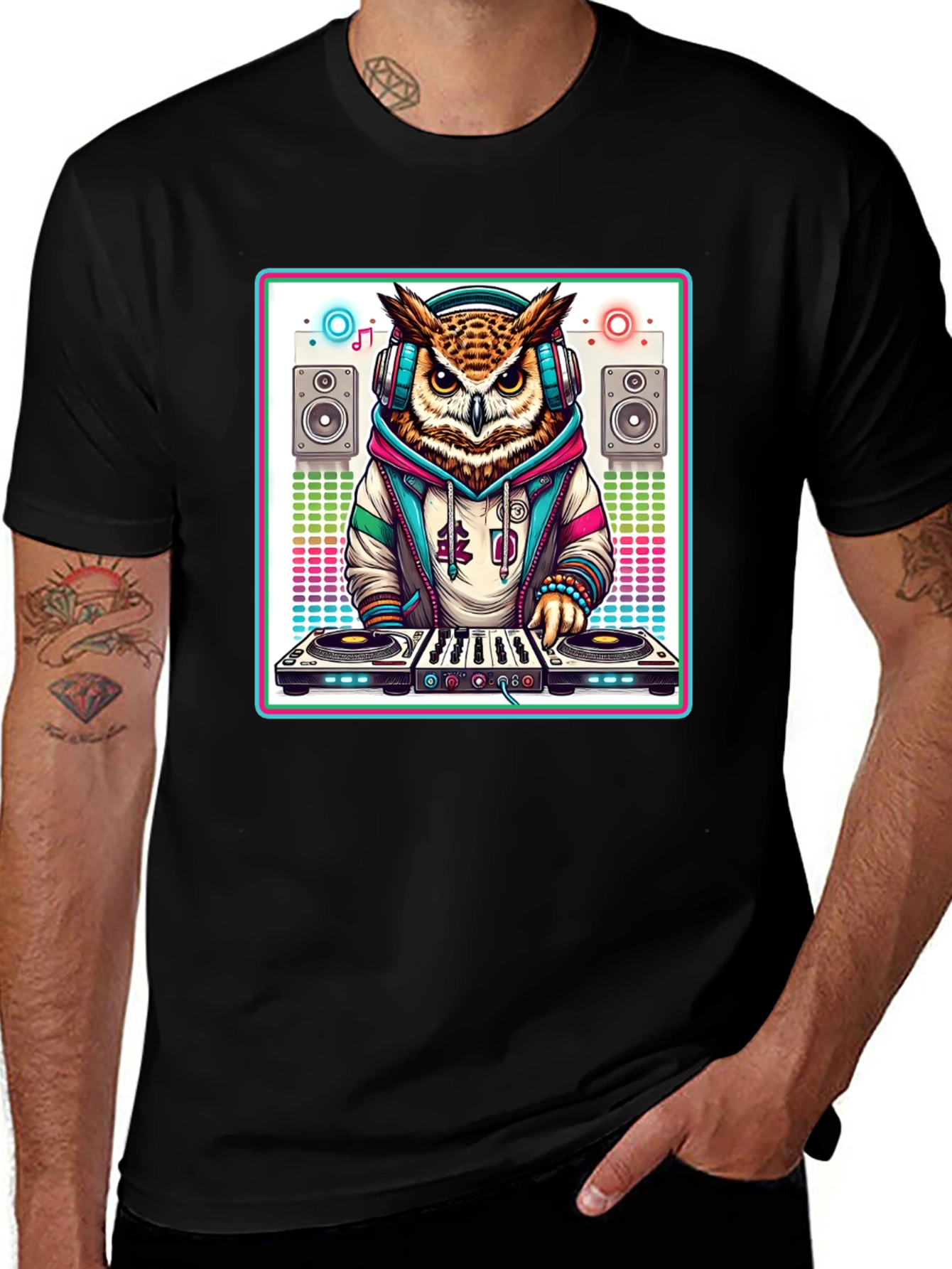 Variant 10 of DJ Owl Graphic Tee - Cool Party Animal Shirt