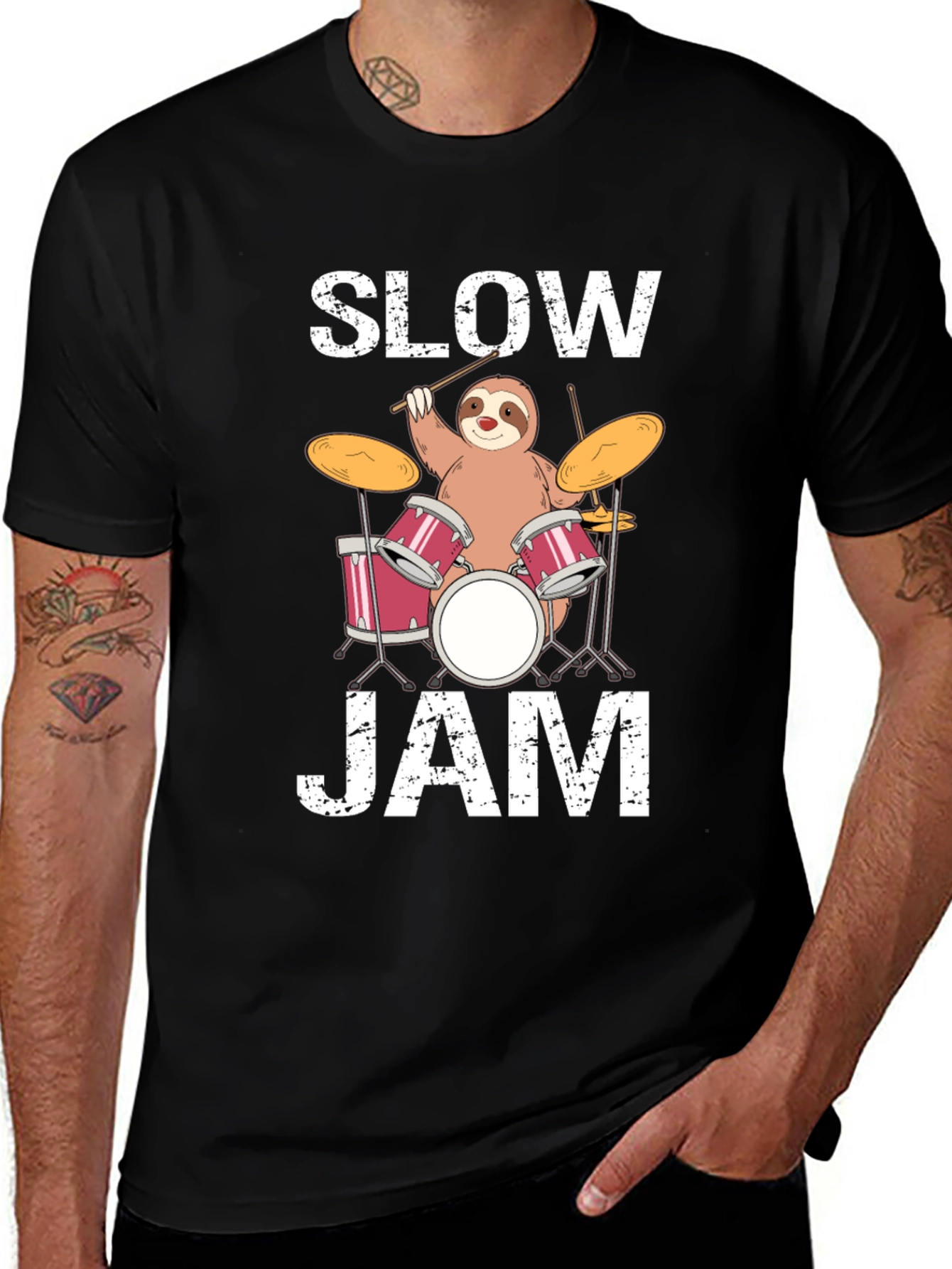 Variant 30 of Slow Jam Sloth Drummer Graphic T-Shirt