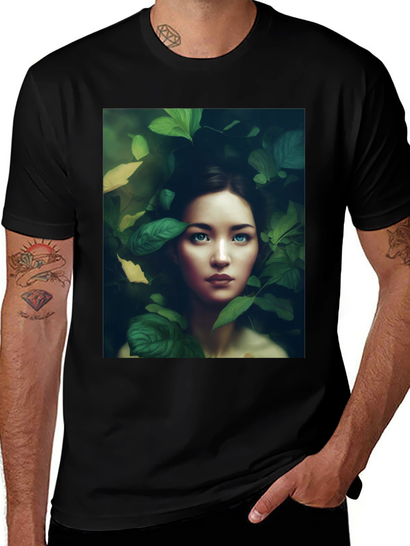 Variant 14 of Nature's Beauty Tee - Woman in Leaves Graphic T-Shirt