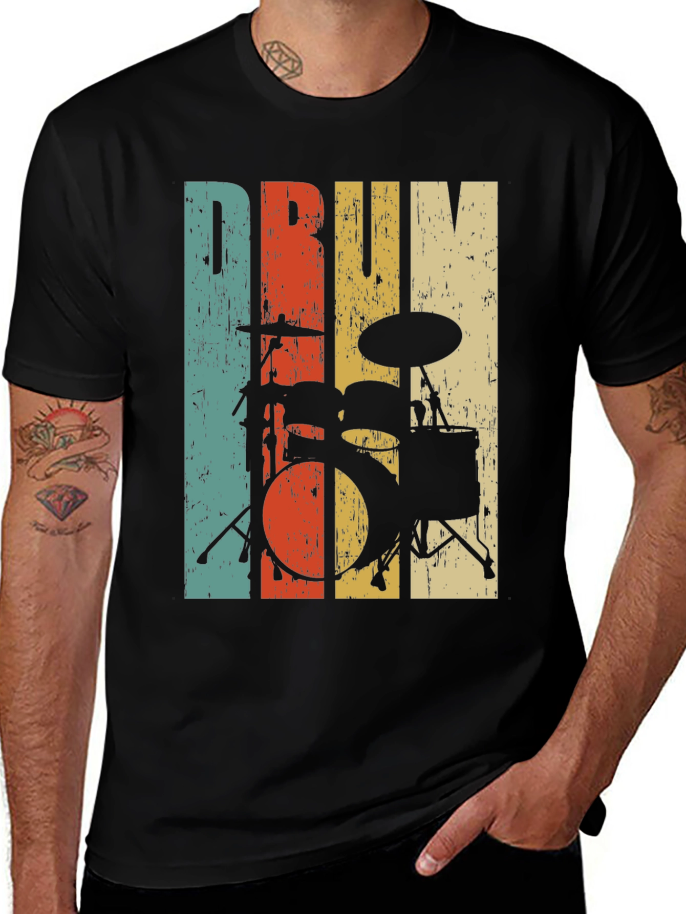 Variant 16 of Retro Drum Set Graphic Tee - Musician's Style