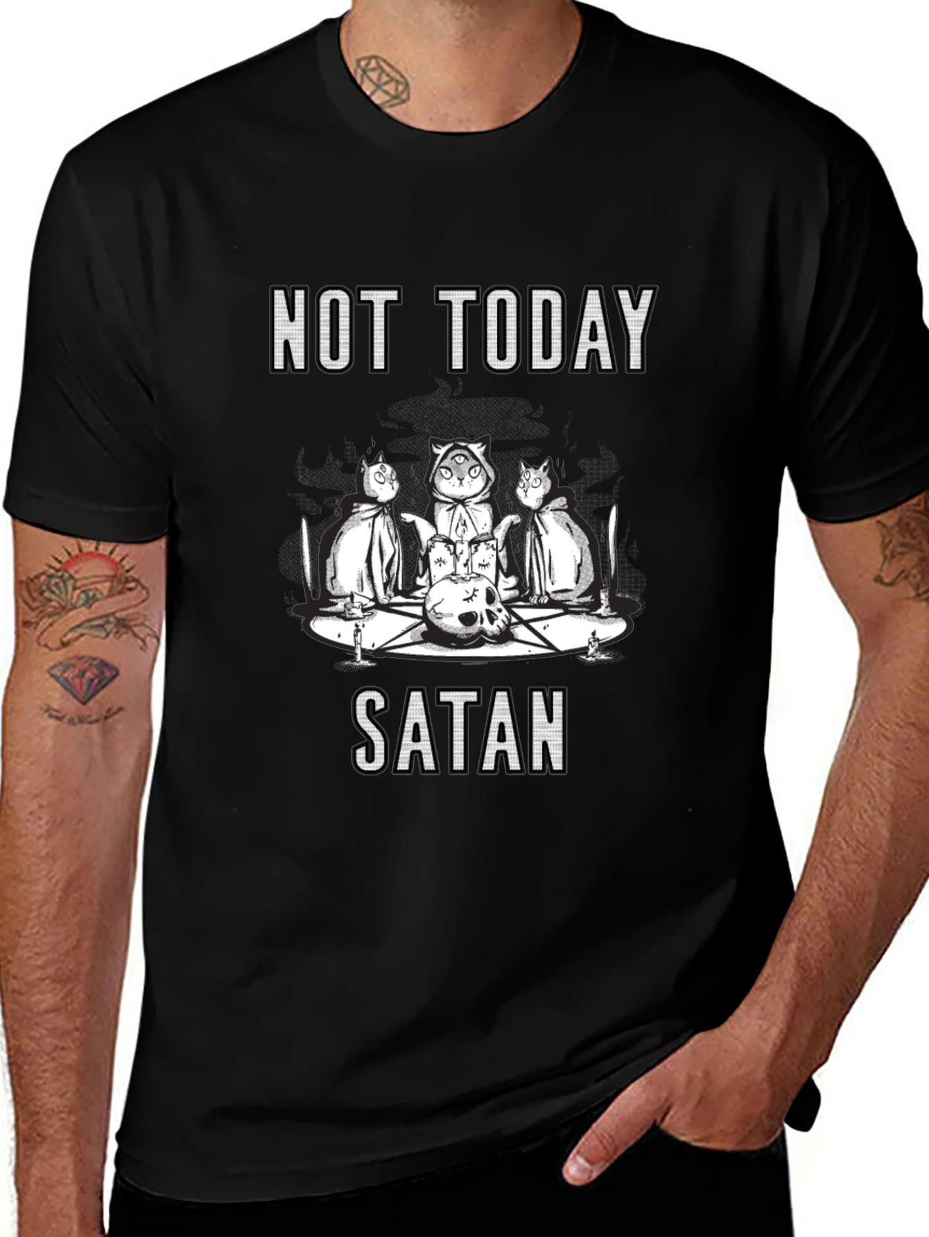 Variant 7 of Not Today Satan T-Shirt - Cute Occult Cats