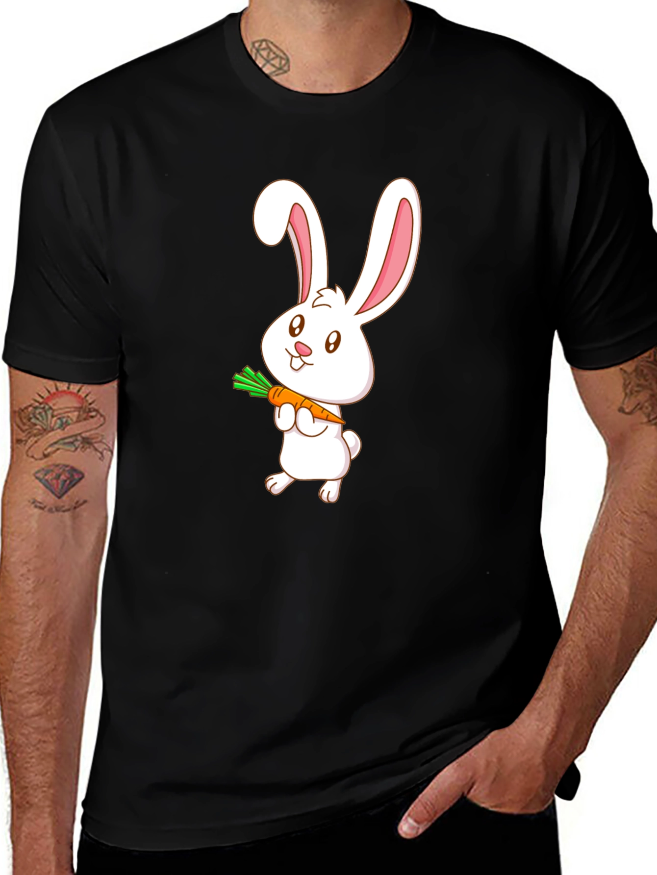 Variant 9 of Cute Bunny Carrot T-Shirt - Black Cotton Tee