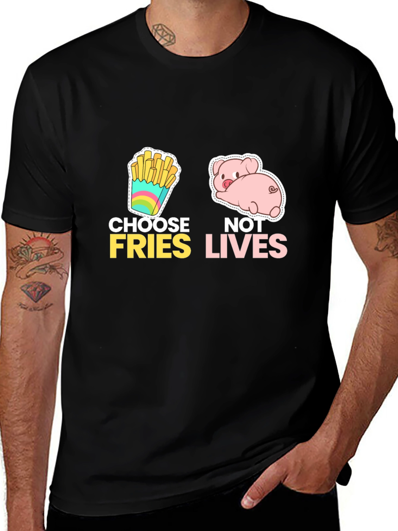 Black Choose Fries Not Lives Black Graphic Tee main image