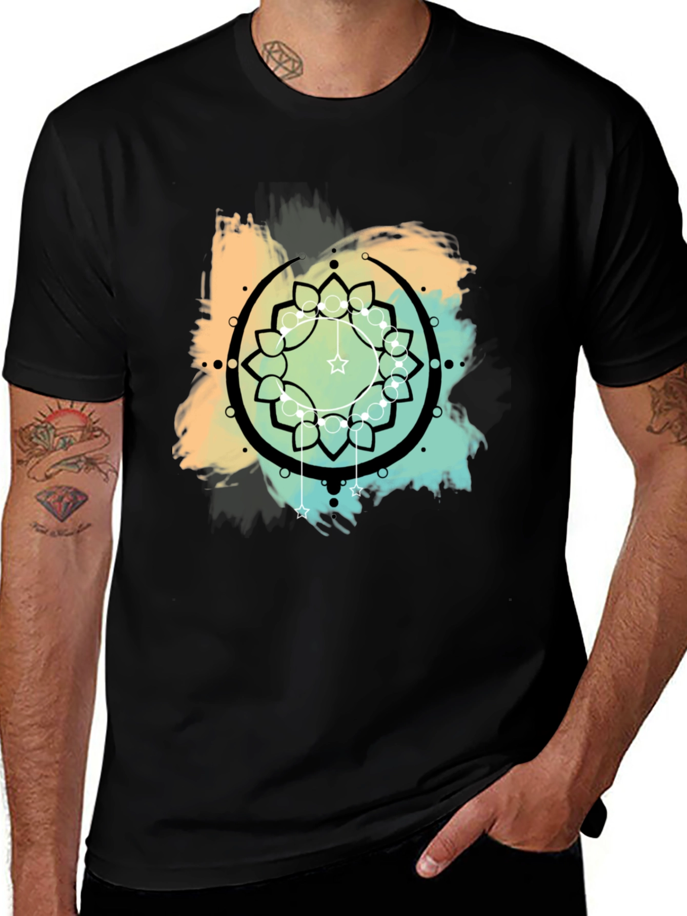 Variant 25 of Geometric Mandala Graphic Print Men's Black T-Shirt
