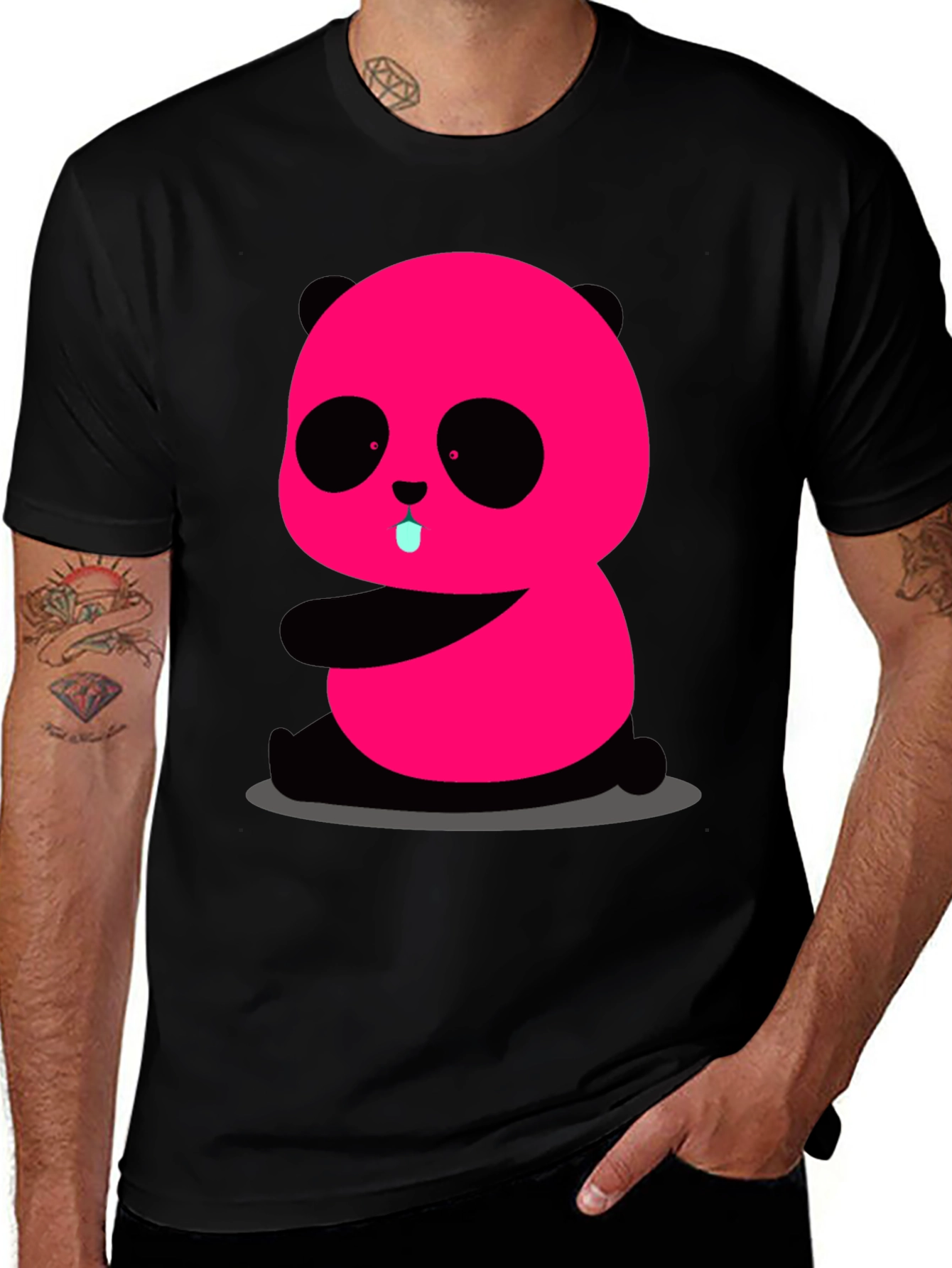 Variant 11 of Pink Panda Graphic Tee - Cute & Fun Black T-Shirt
