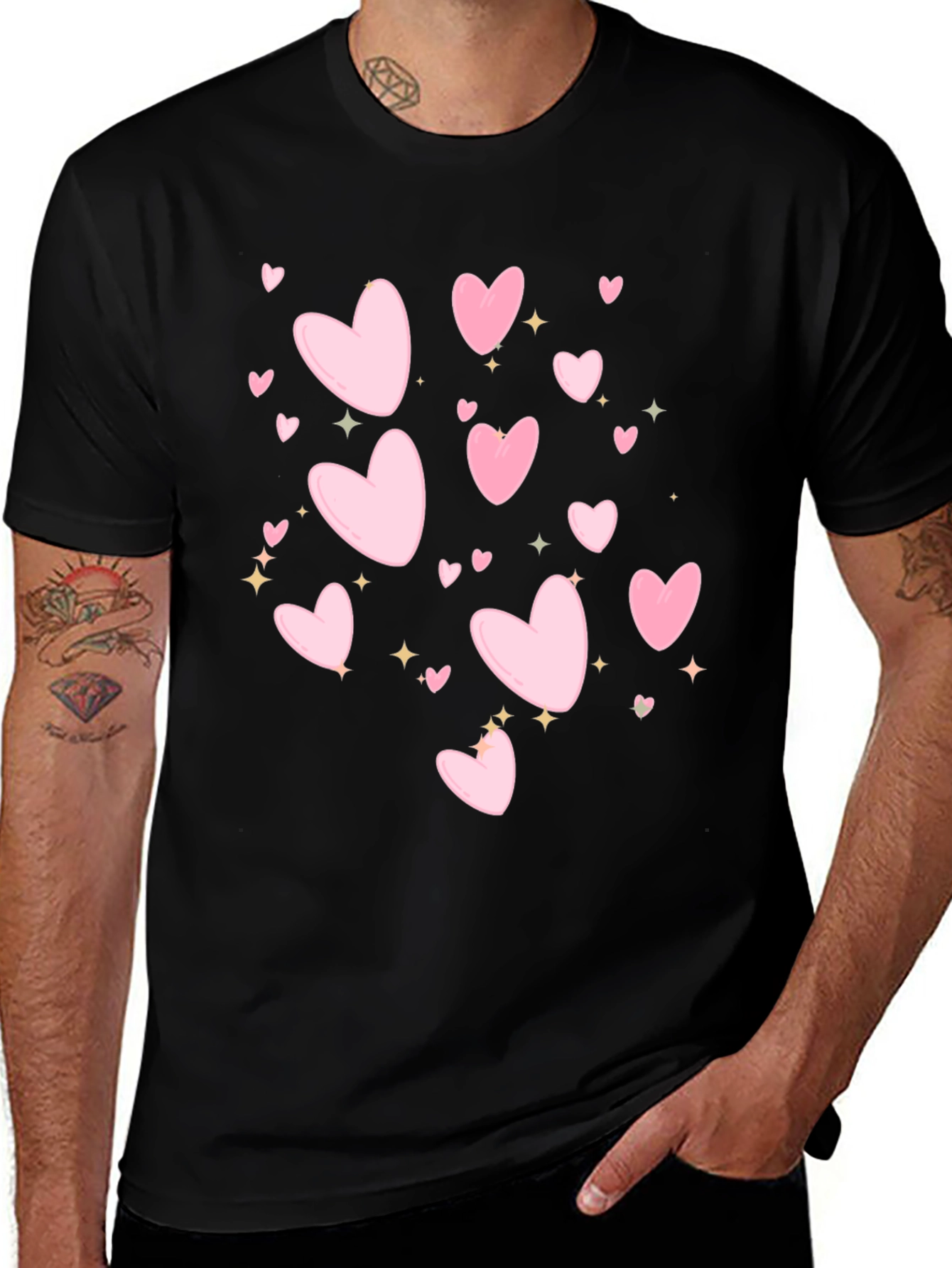 Variant 3 of Heart Print Black Casual T-Shirt
