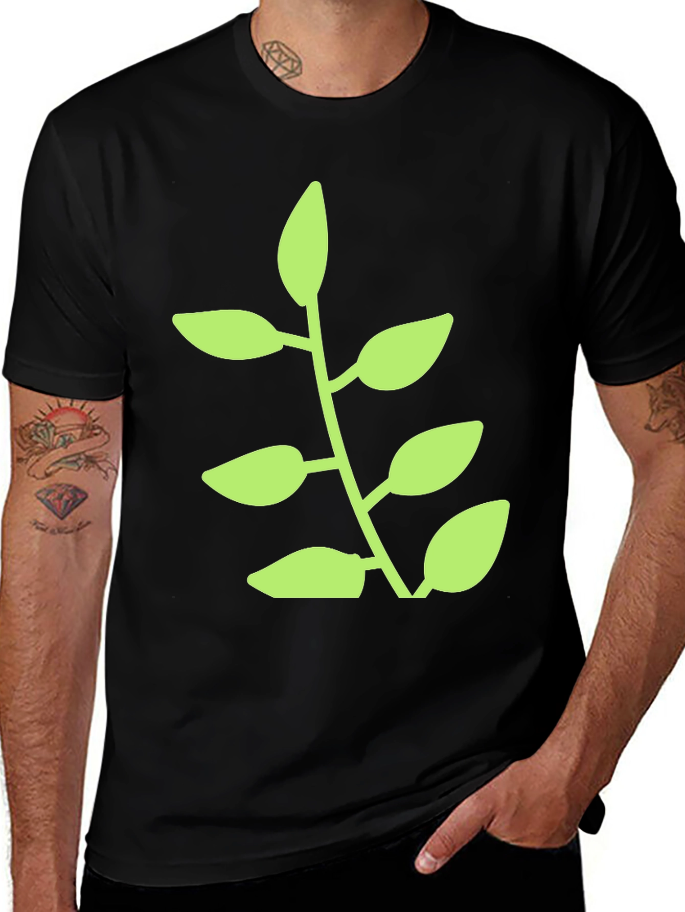 Variant 21 of Green Plant Graphic Black T-Shirt