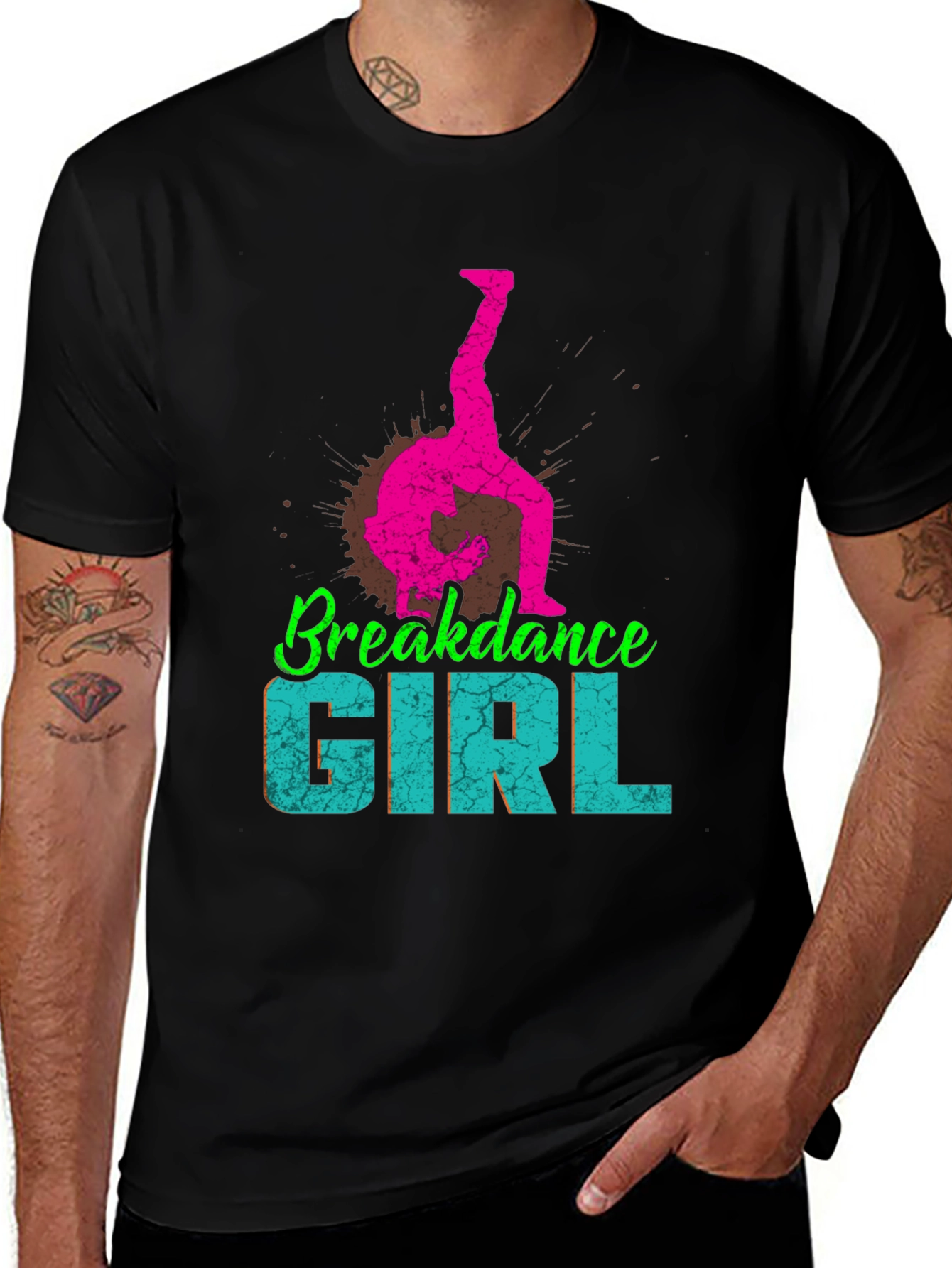 Variant 26 of Breakdance Girl T-Shirt - Black Graphic Tee
