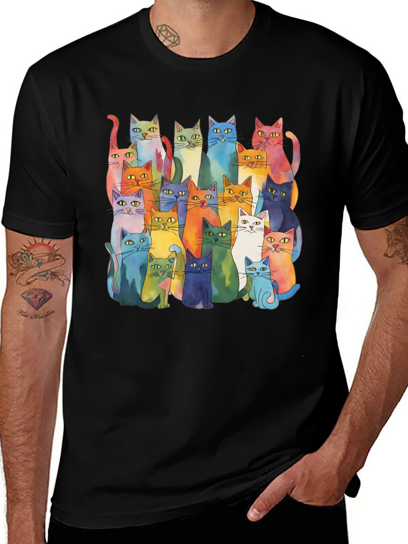 Variant 12 of Colorful Cats T-Shirt - Whimsical Watercolor Style