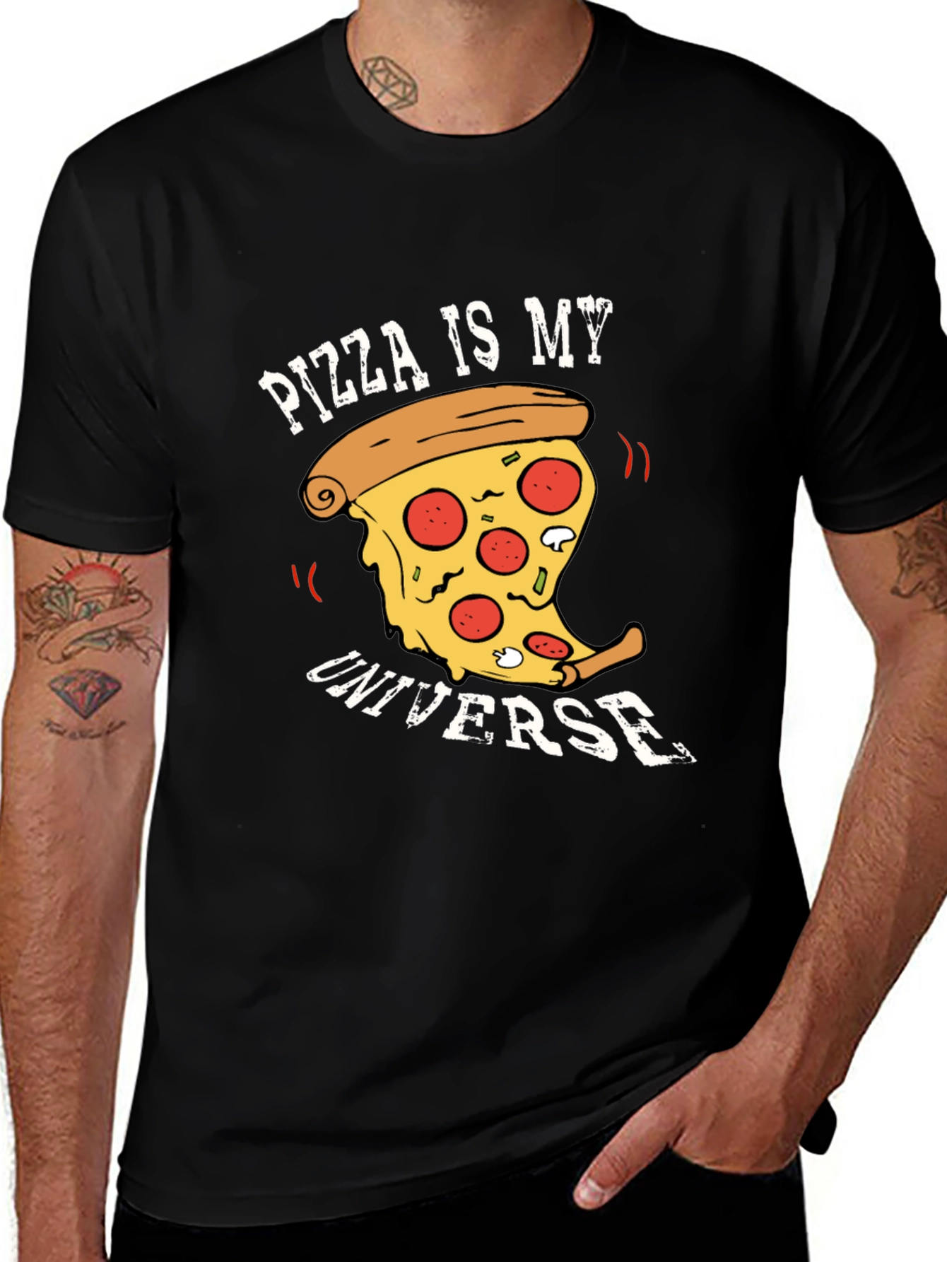 Variant 6 of Pizza Is My Universe Black Graphic T-Shirt