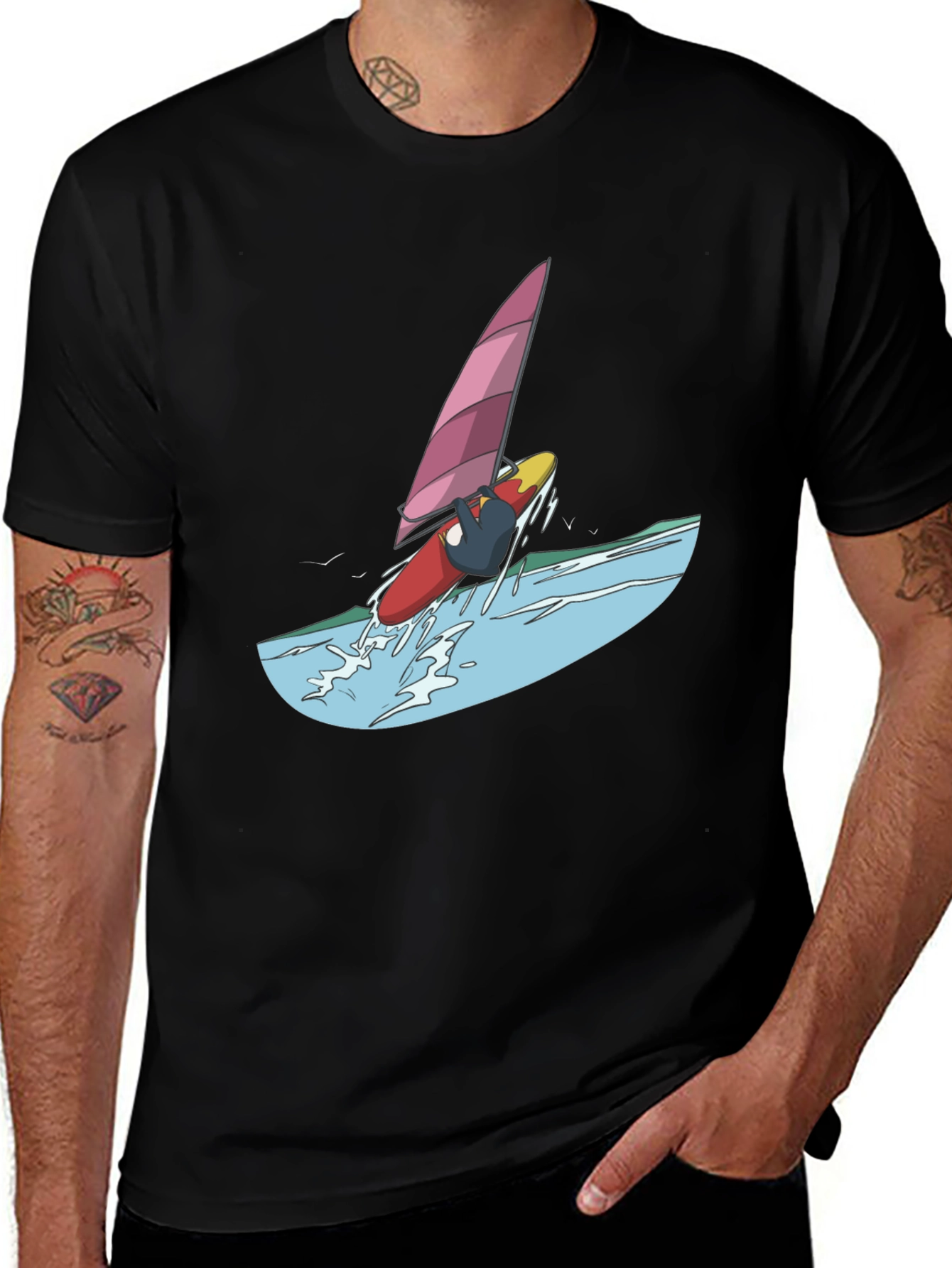 Windsurfer Graphic Tee - Black Cotton T-Shirt