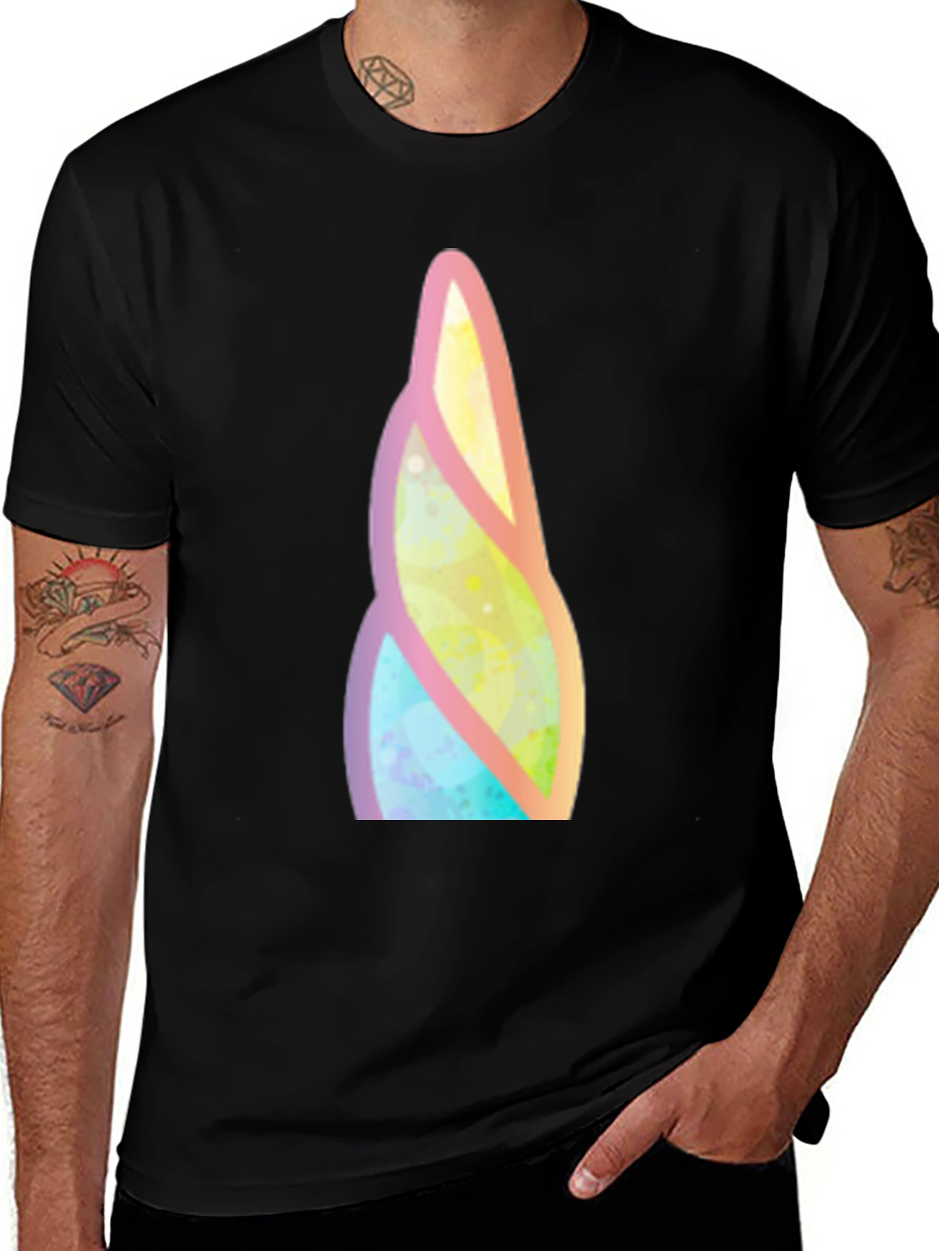 Variant 8 of Unicorn Horn Graphic Tee - Black Cotton Comfort Fit