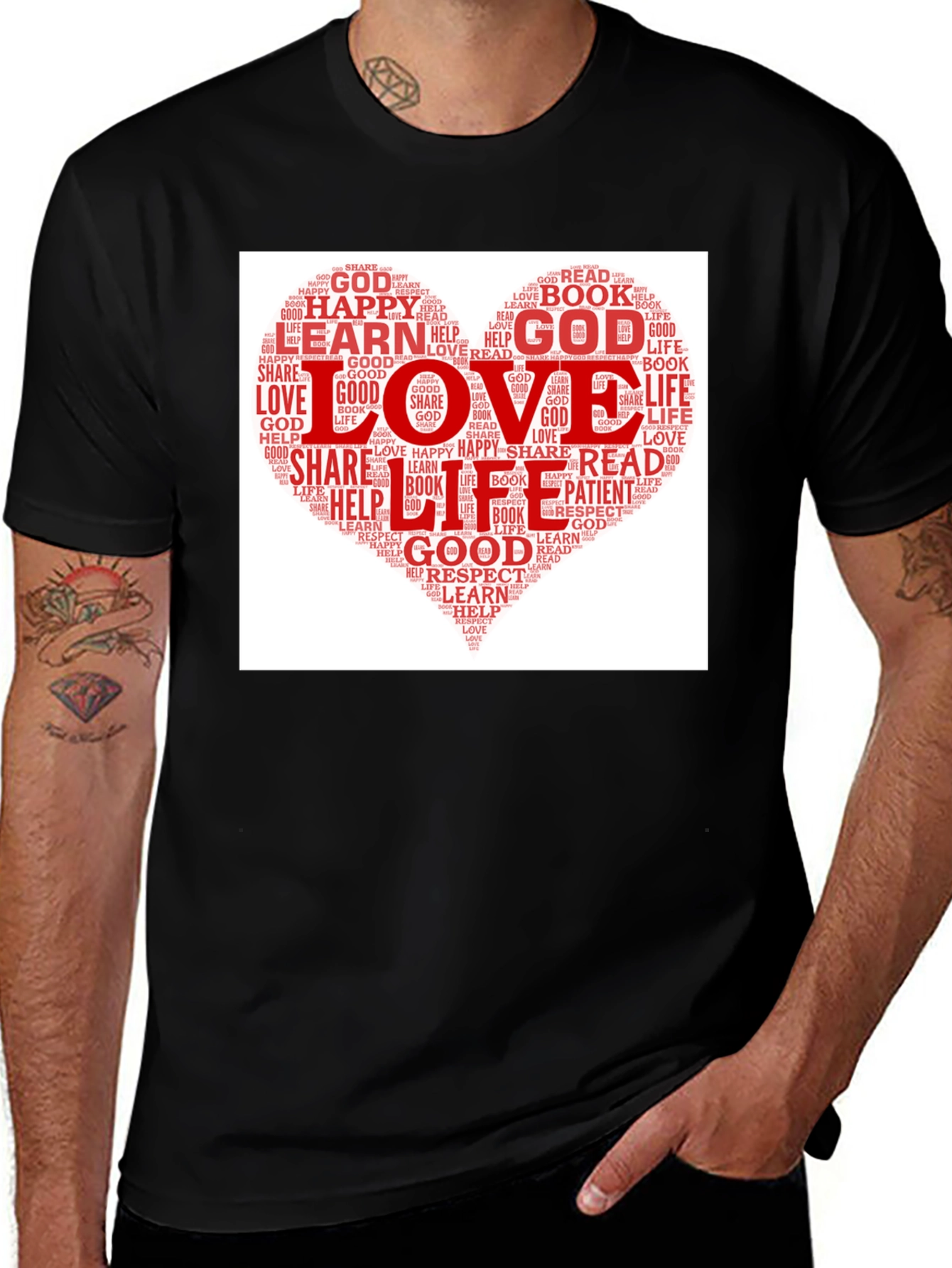 Variant 24 of Love Heart Word Cloud T-Shirt