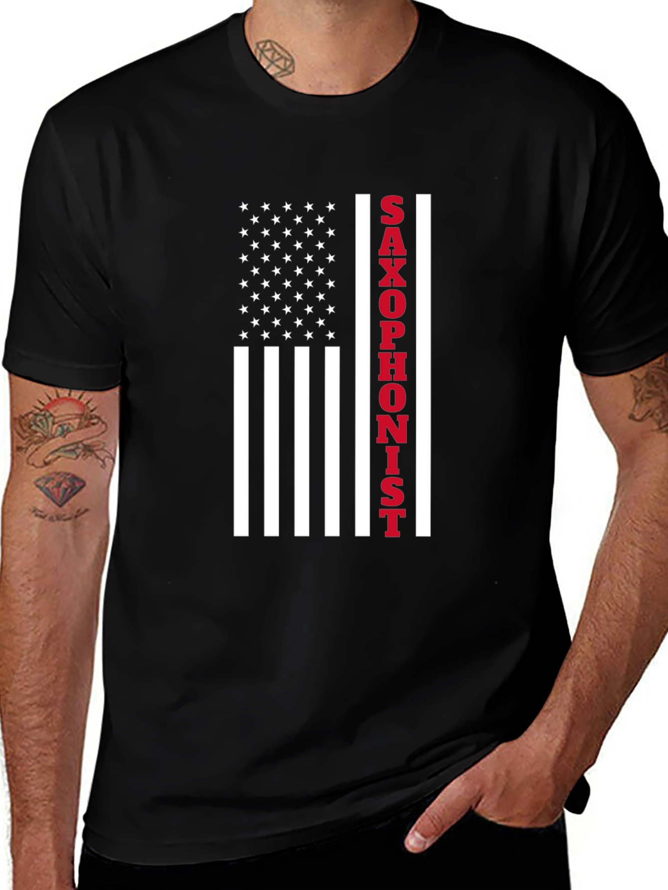 Variant 20 of Saxophonist American Flag Graphic T-Shirt