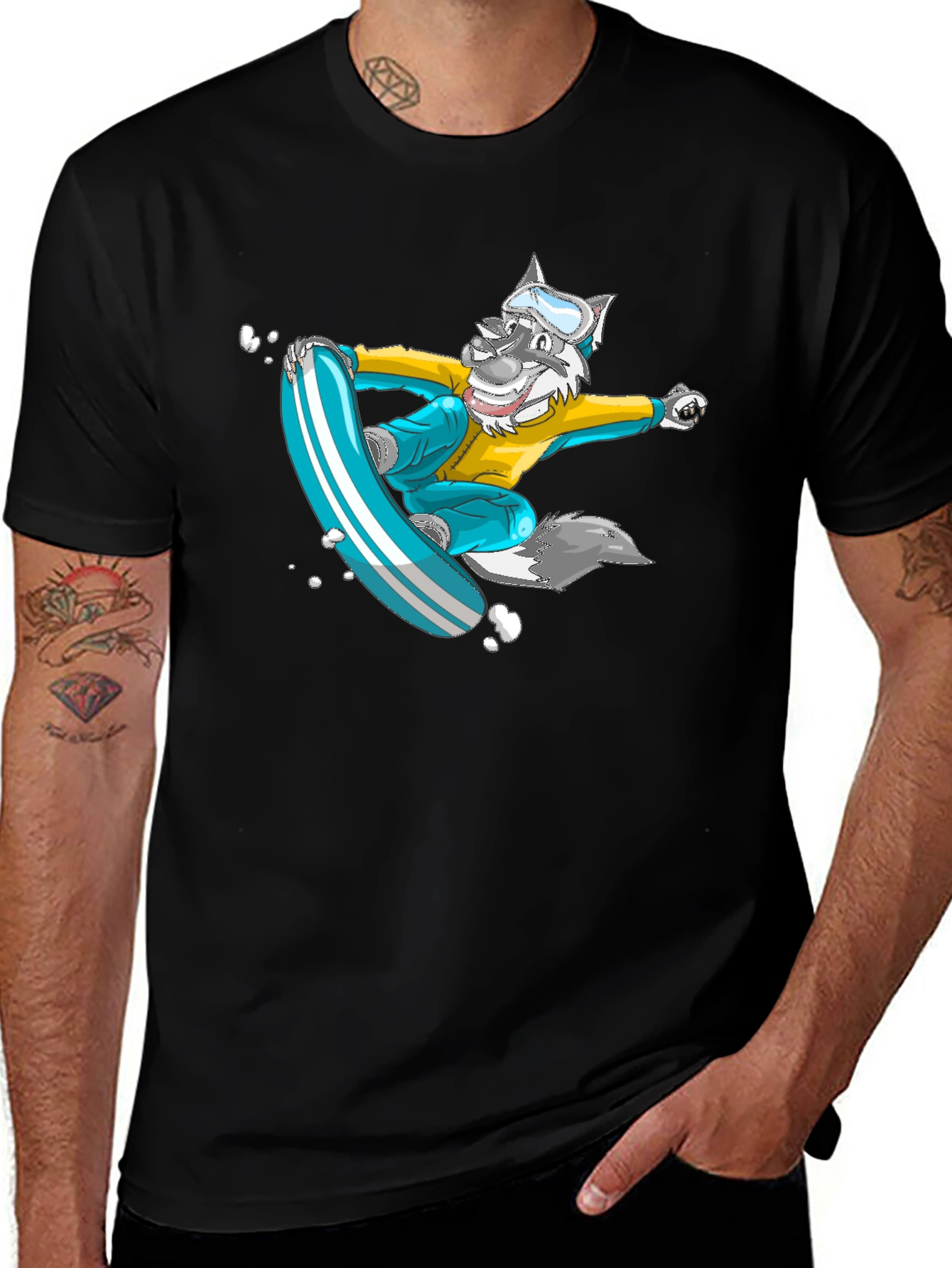 Variant 13 of Snowboarding Wolf Graphic Tee - Cool Cartoon Design