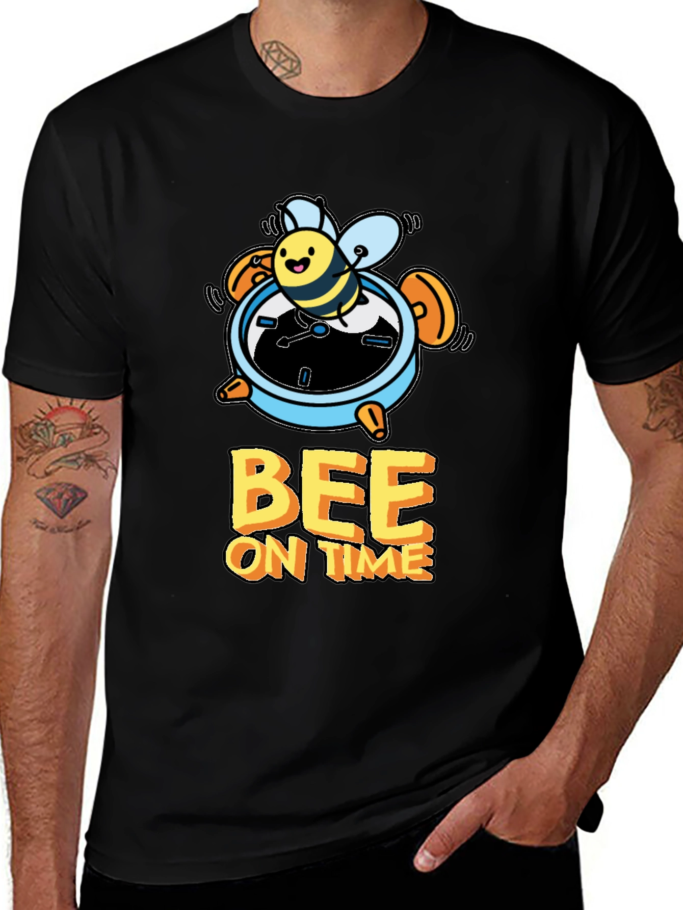 Black Bee On Time Black Graphic T-Shirt main image