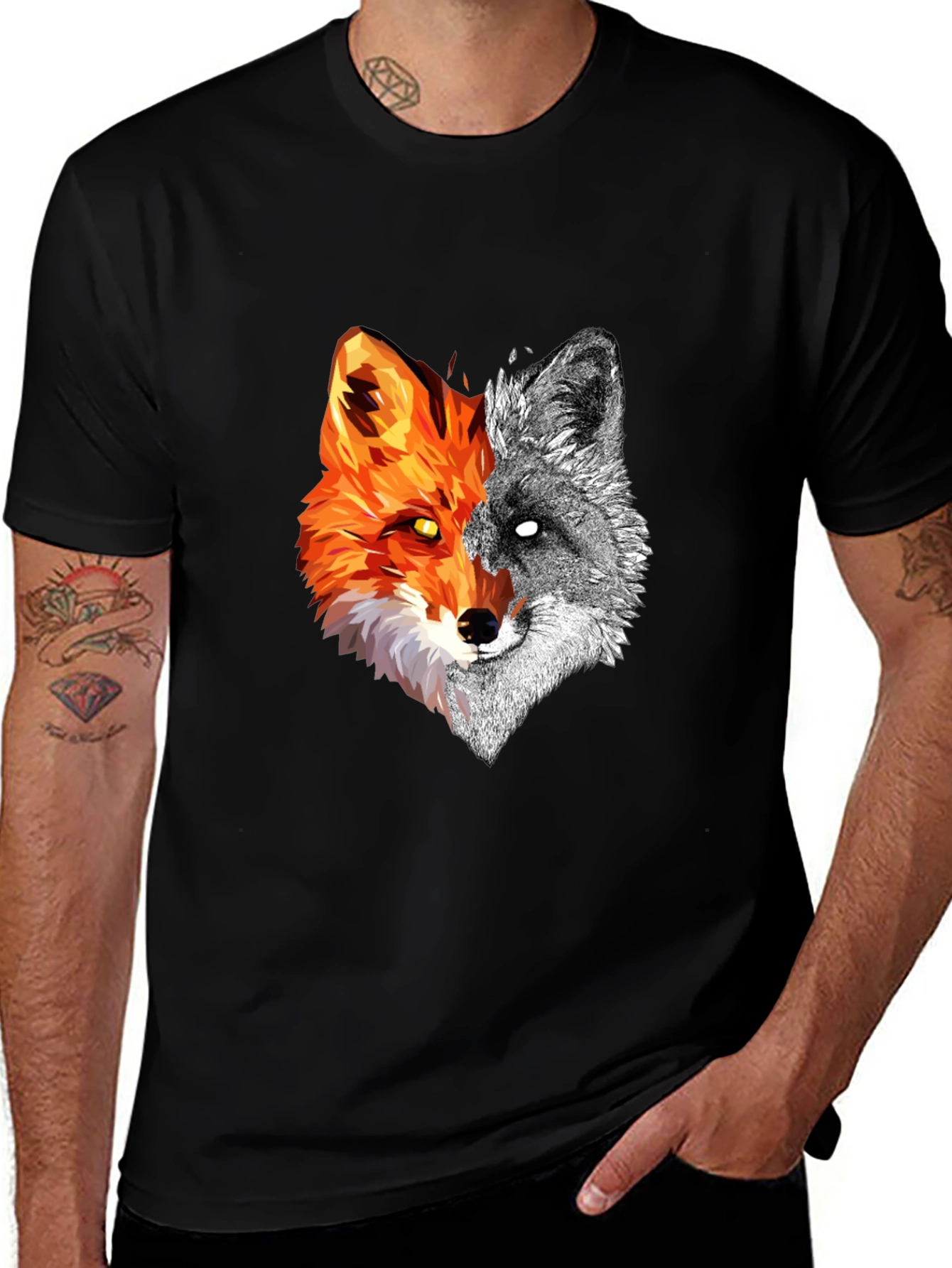 Variant 28 of Dual Fox Graphic Tee - Stylish Men's Black T-Shirt