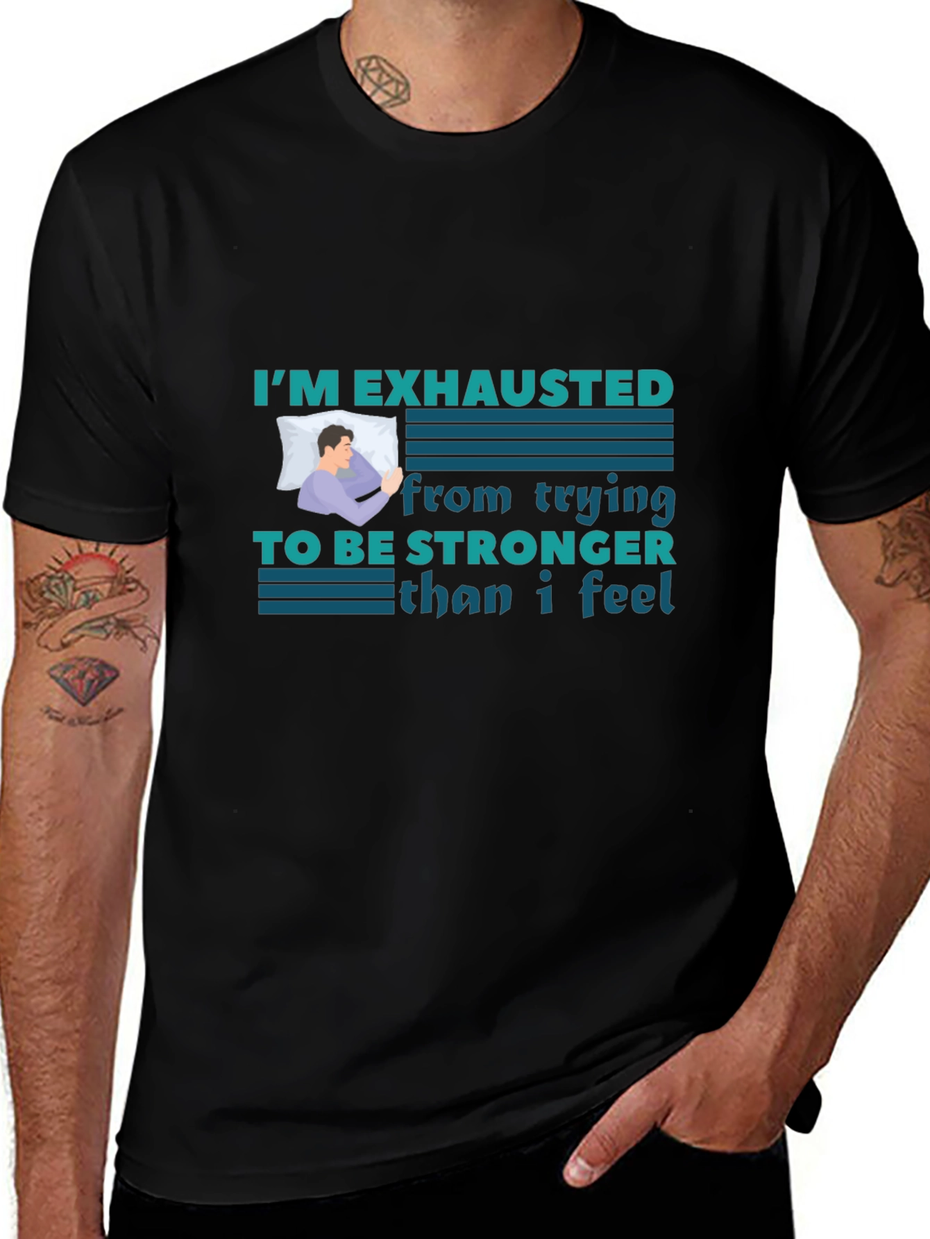 Variant 19 of Exhausted Graphic Tee - Comfortable Black T-Shirt