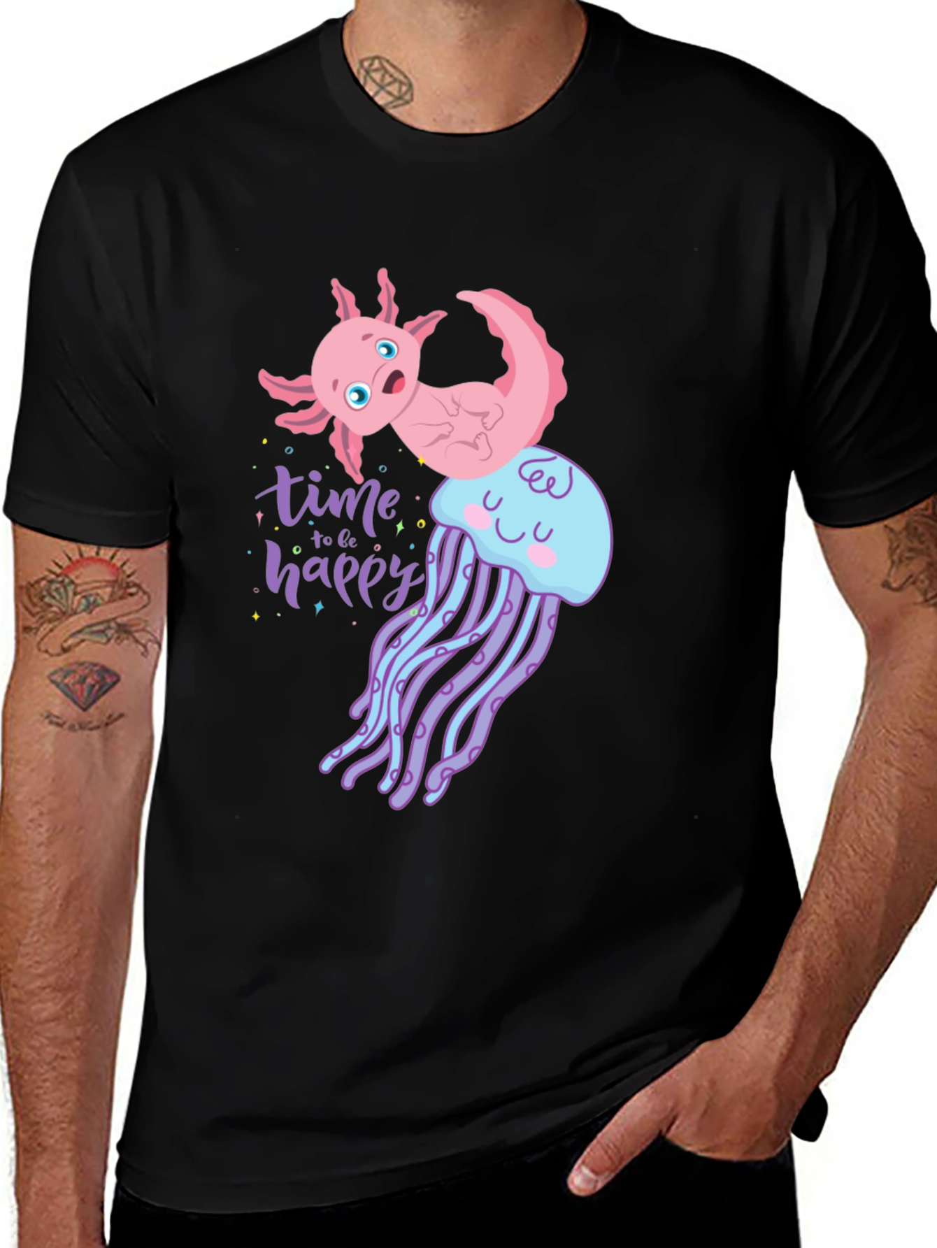 Variant 18 of Axolotl Jellyfish Time to be Happy Black Tee