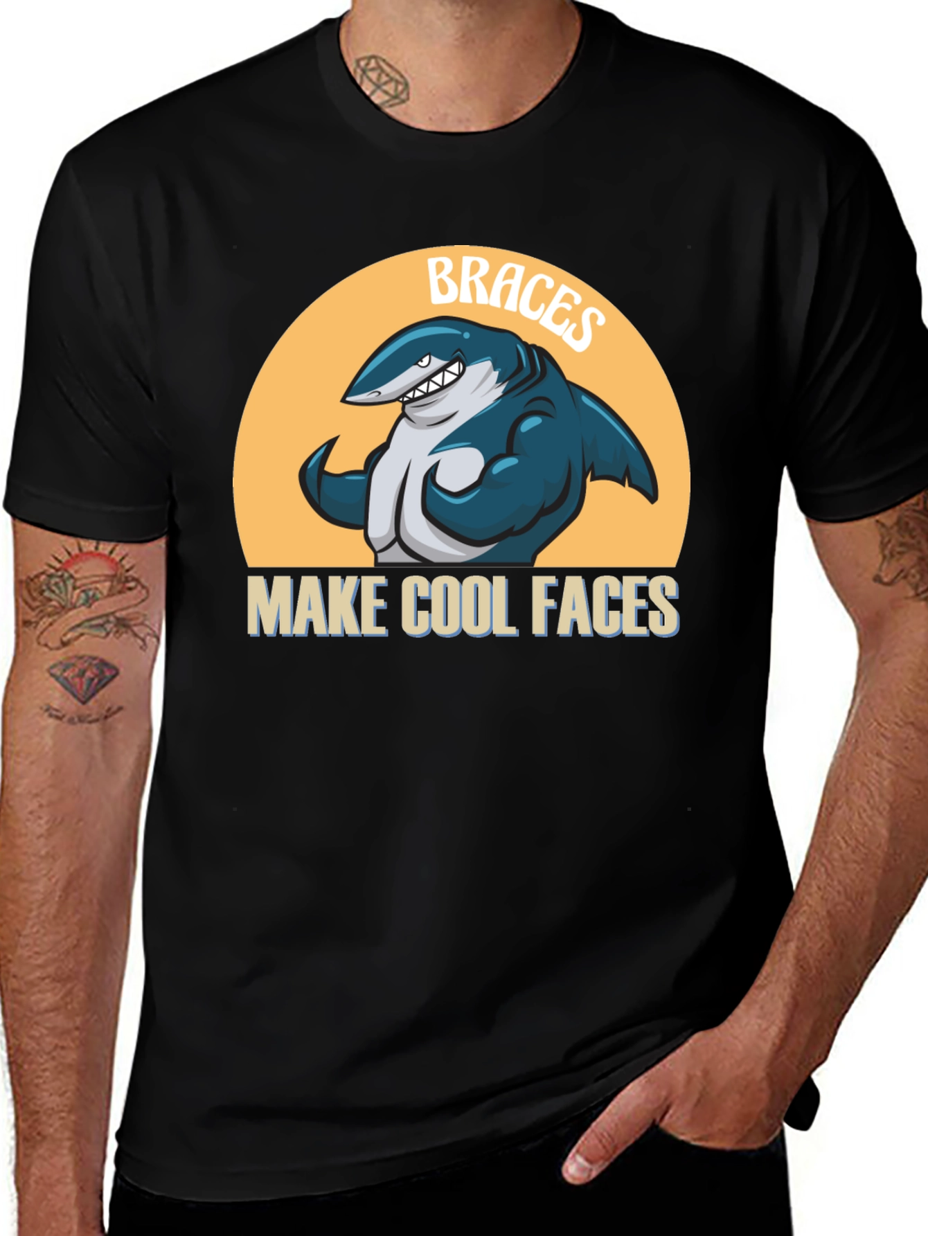 Black Braces Make Cool Faces T-Shirt Funny Shark Tee main image