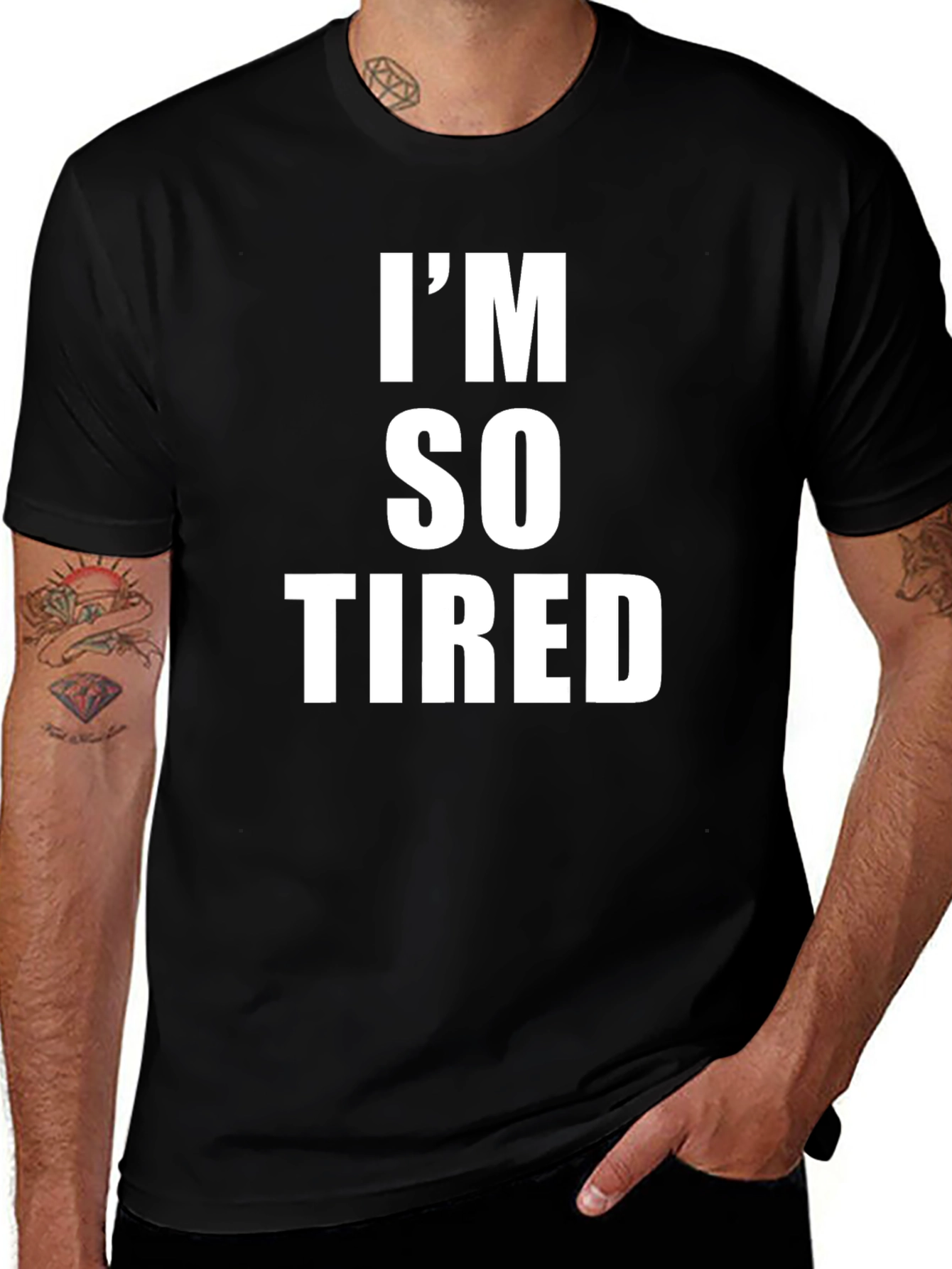 Variant 20 of I'm So Tired Graphic Tee - Black Cotton Blend Shirt